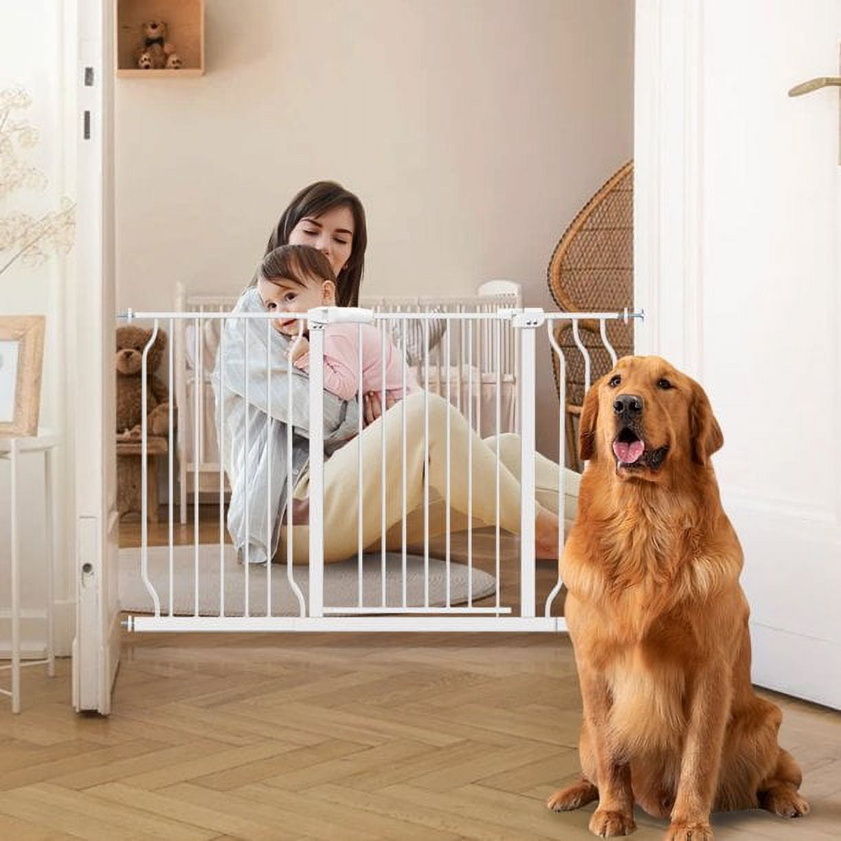 Extra Wide and Tall Baby Gate, Auto-Close and Hold-Open Pet Gates, Easy Walk Thru Indoor Safety Gate with 4 Pack of Pressure Mount Kit, Dog Gates for 29.1" - 43.3" openings