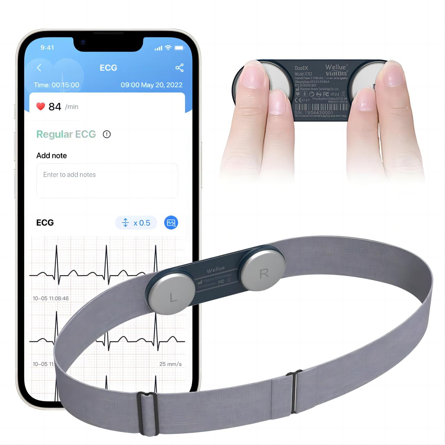 Checkme EKG ECG Monitor,Portable Heart Health Monitoring Devices with Chest Strap,Heart Rate Tracker,30s-15mins Recording,Free App for iOS and Android,DuoEk