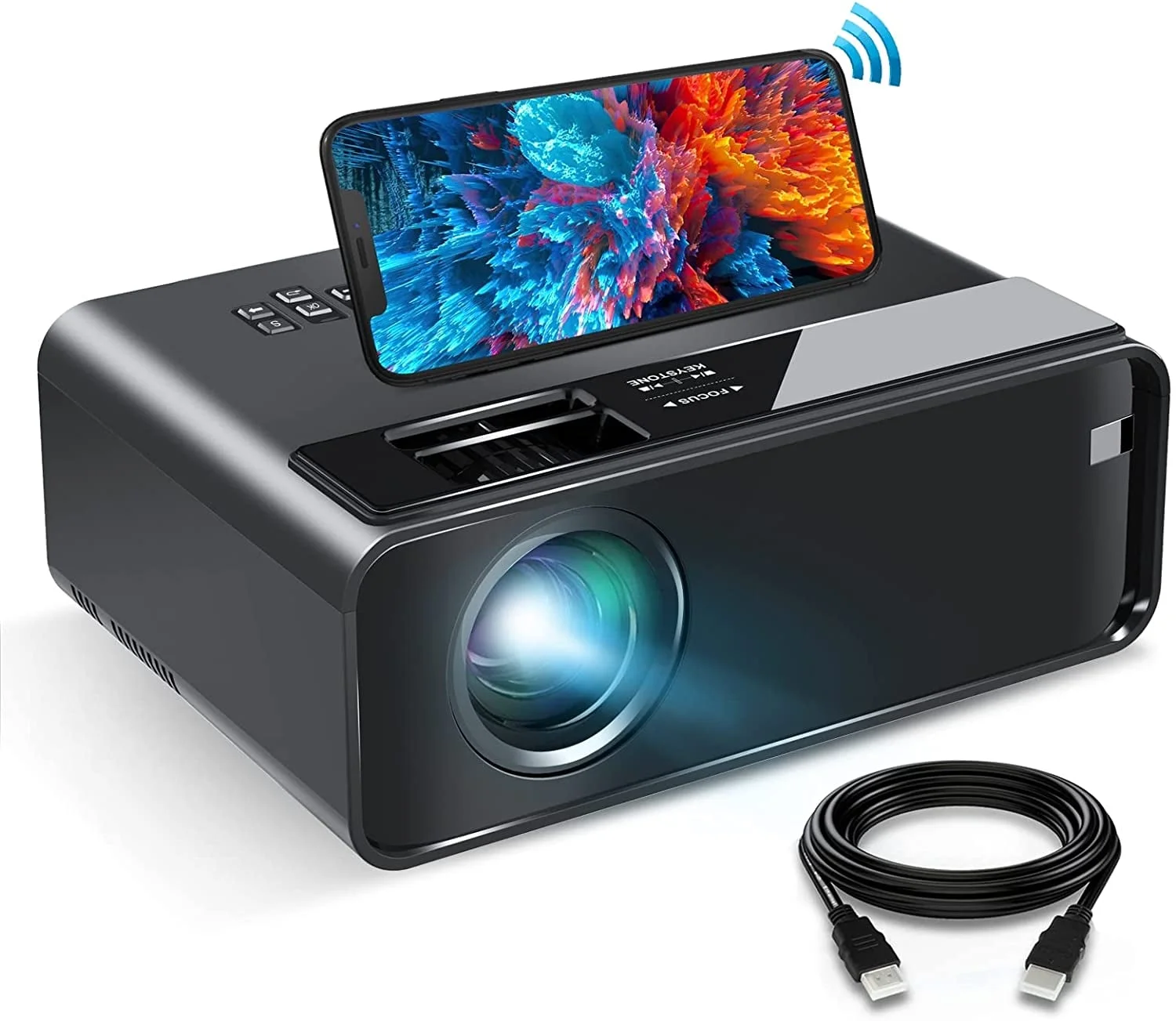 ELEPHAS Mini WiFi Projector for iPhone, 2022 Upgraded HD Movie Projector with Synchronize Smartphone Screen, Portable Projector Supports 1080P, Compatible with iOS/Android/TV Stick, and HDMI/USB/VGA