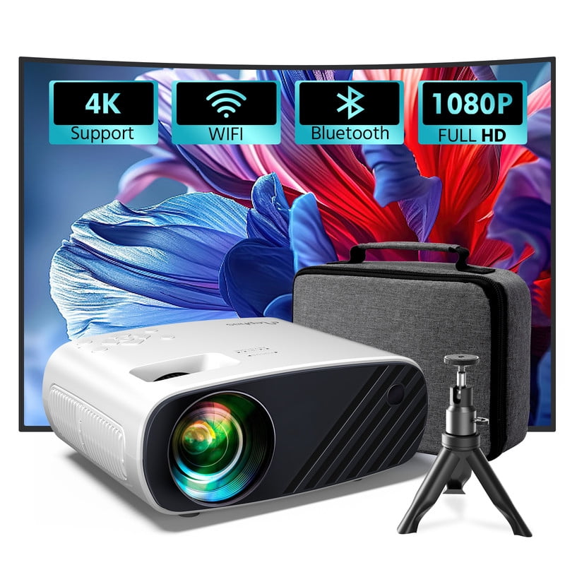 ELEPHAS 1080P HD LCD Mini Projector with Tripod & Remote Control, White