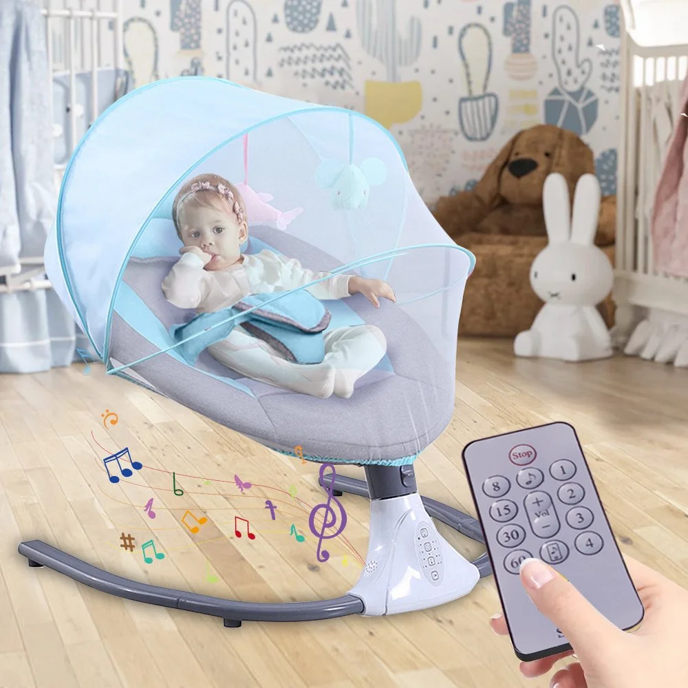 EONROACOO Portable Baby Swing, 4 Speed Infant Toddler Swing Bouncer, Bluetooth, Blue