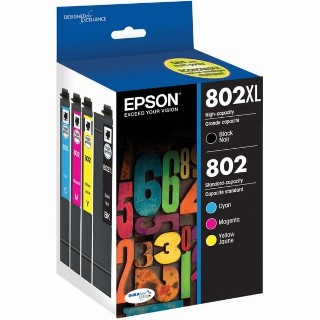 EPSON T802 DURABrite Ultra Genuine Ink High Capacity Black & Standard Color Cartridge Combo Pack