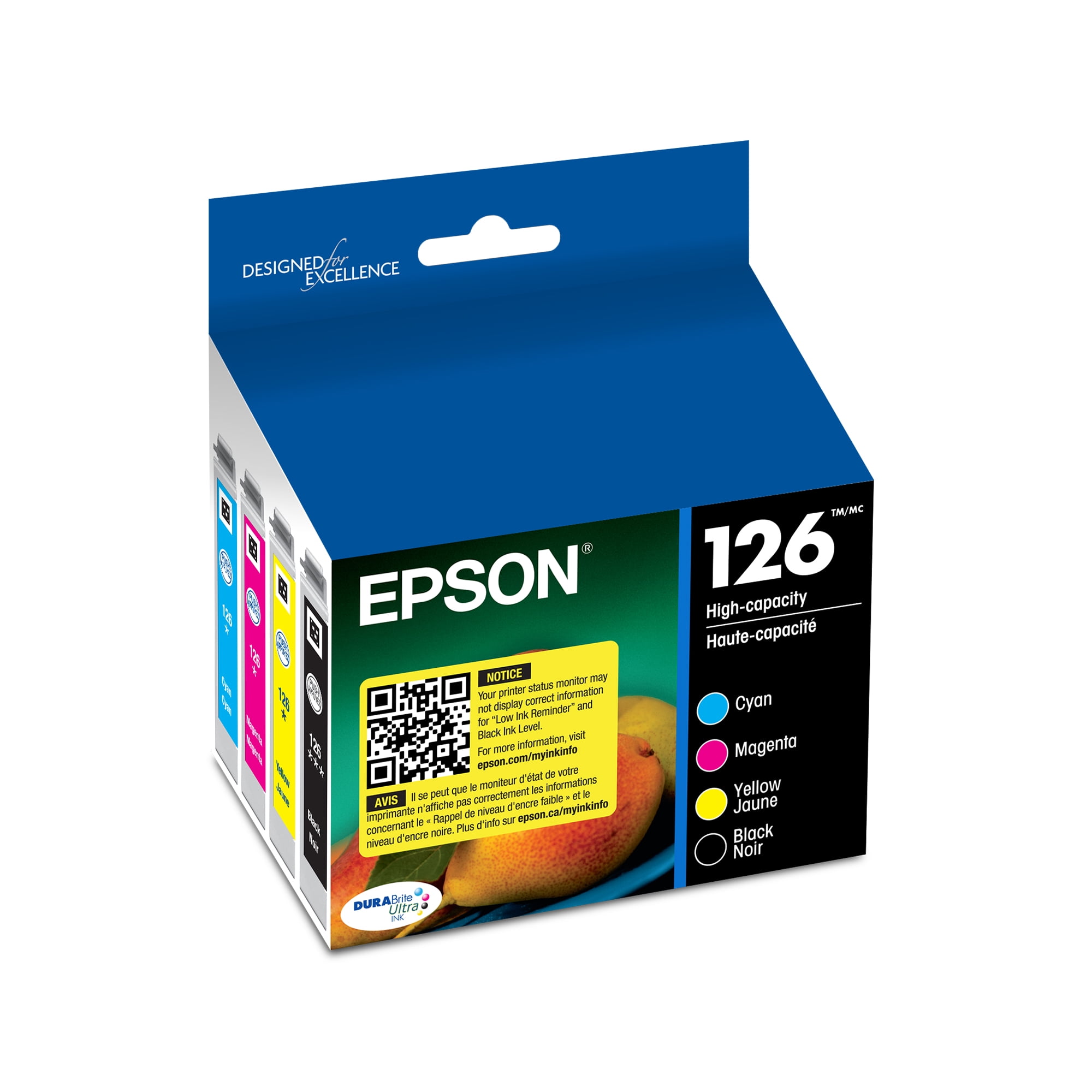 EPSON 126 DURABrite Ultra Ink Black & Color Combo Pack For WF-3520, WF-3530, WF-3540, WF-520, WF-545, WF-630, WF-633, WF-635, WF-645, WF-7010, WF-7510, WF-7520, WF-840, WF-845 and other select models
