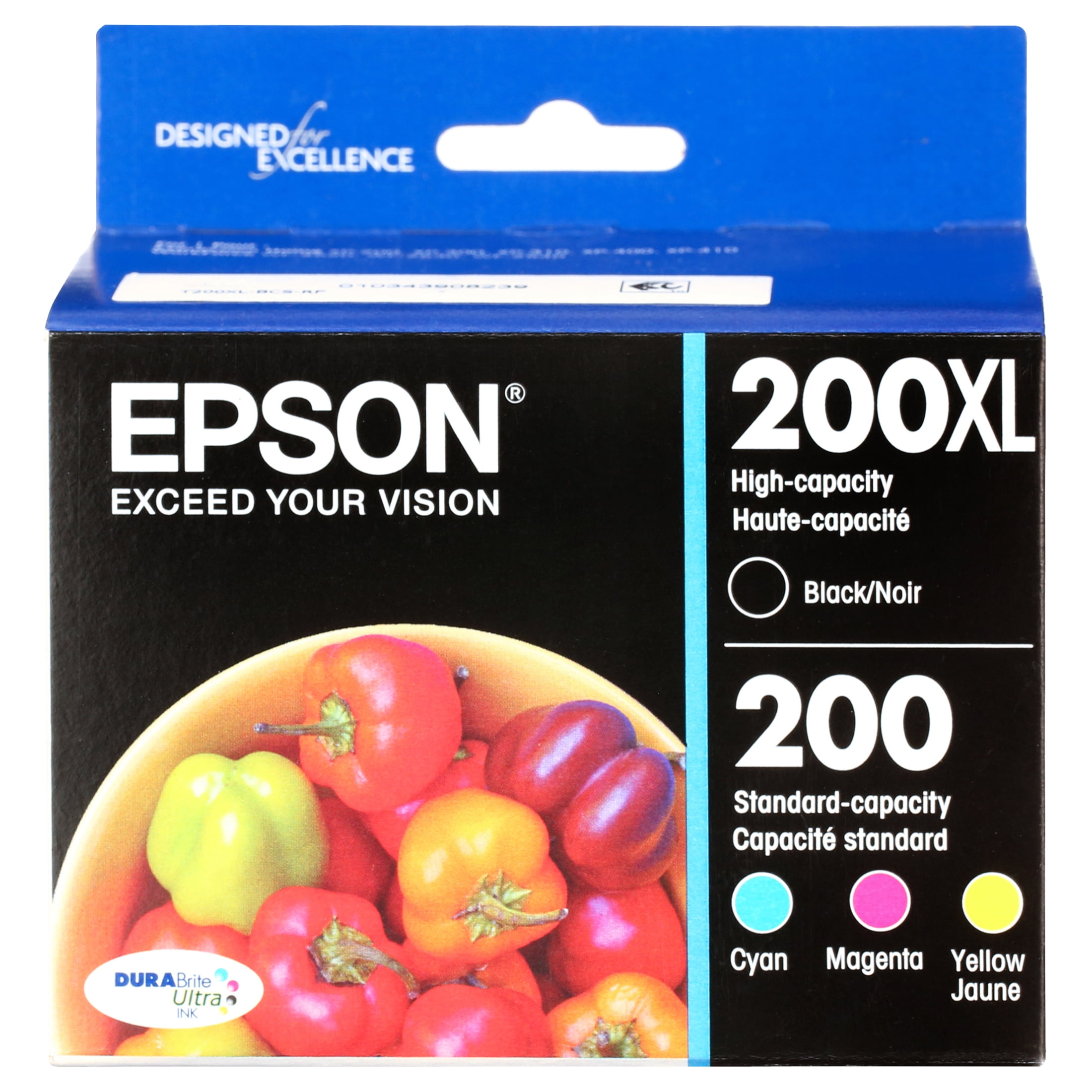 EPSON 200 DURABrite Ultra Ink High Capacity Black & Standard Color Cartridge Combo Pack (T200XL-BCS) Works with WorkForce WF-2520, WF-2530, WF-2540, Expression XP-200, XP-300, XP-310, XP-400, XP-410