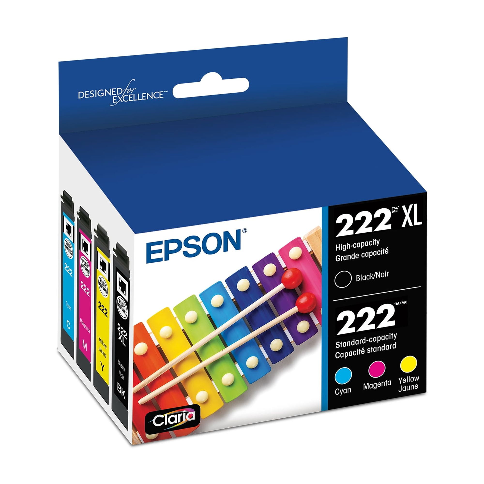 EPSON 222 Claria Ink High Capacity Black & Standard Color Cartridge Combo Pack (T222XL-BCS) Works with WorkForce WF-2960, Expression XP-5200
