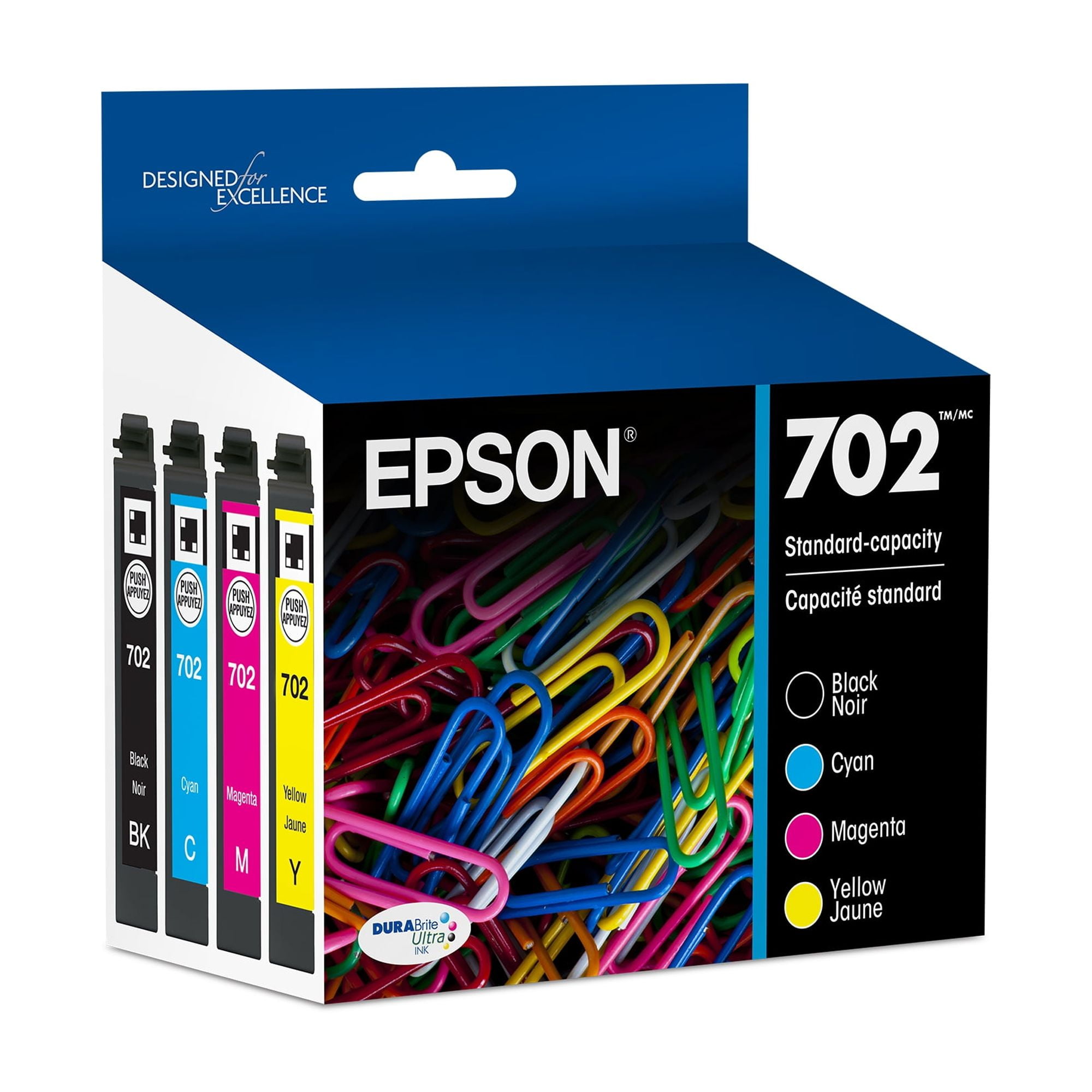 EPSON 702 DURABrite Ultra Ink Standard Capacity Black & Color Cartridge Combo Pack (T702120-BCS) Works with WorkForce Pro WF-3720, WF-3730, WF-3733