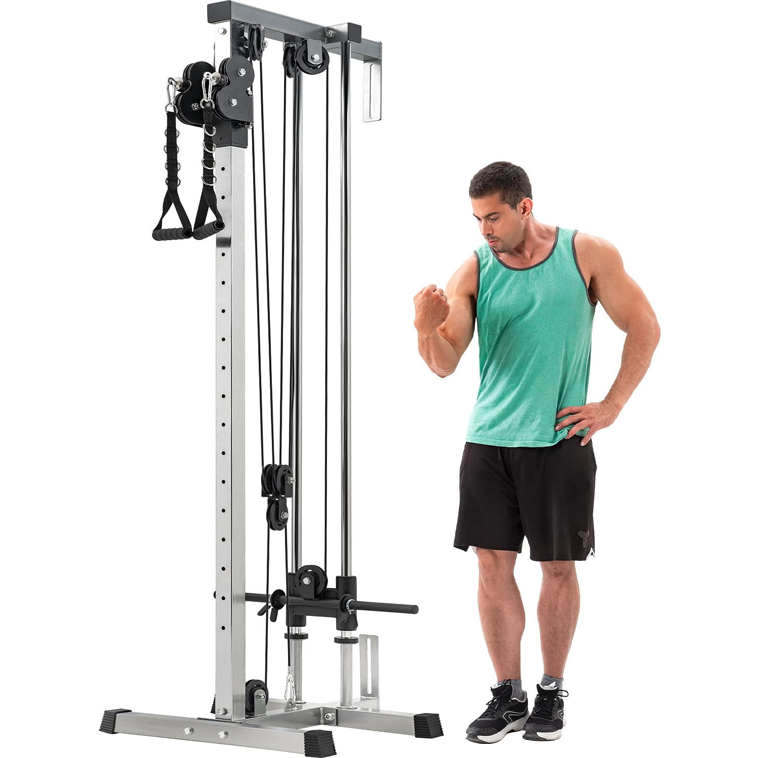 Euroco LAT Pull Down and Row Cable Machine, 350 lbs Resistance, Adjustable Foam Rollers, Silver