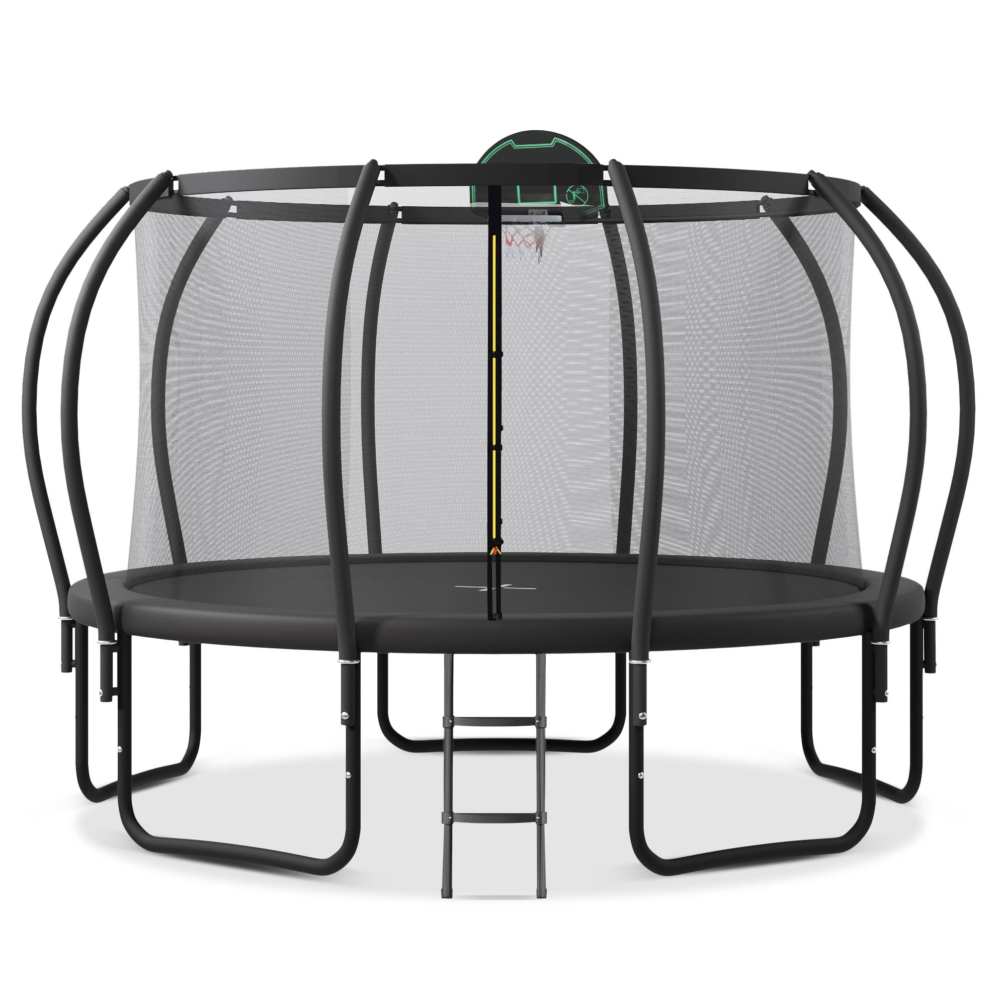 EUROCO Trampoline 12FT 14FT 15FT 16FT Trampoline for Adults and Kids, 1500lbs Outdoor Round Trampoline with Enclosure Net with Basketball Hoop and Ladder