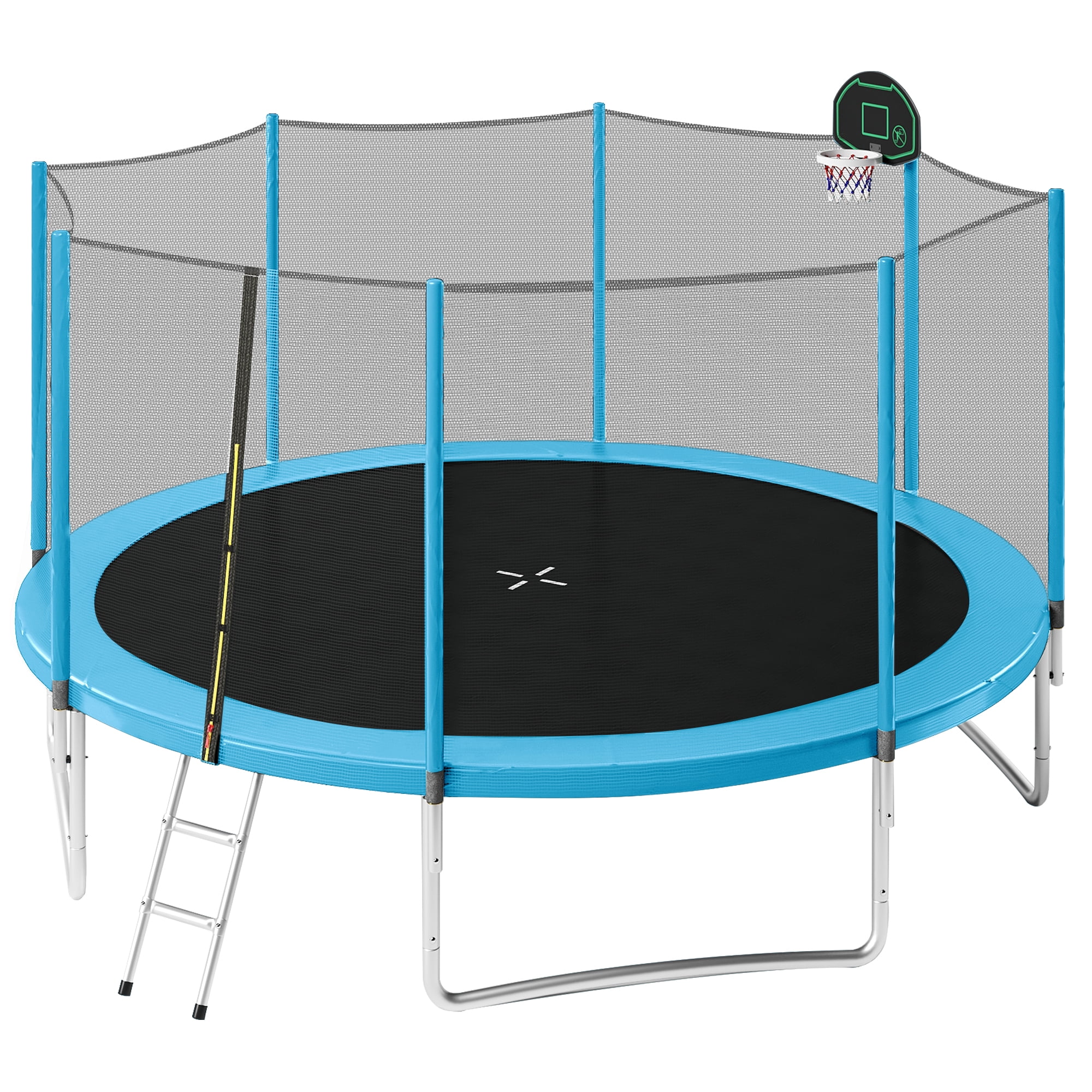 EUROCO 14FT Trampoline with Enclosure Net for Kids and Adults, Recreational Trampolines with Ladder & Baketball