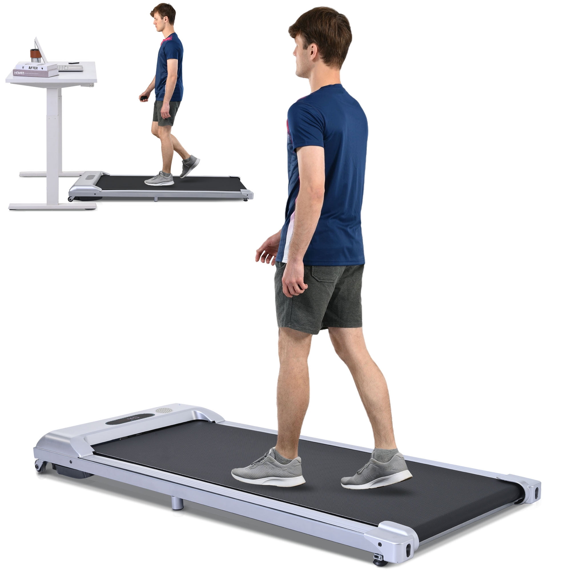 EUROCO 2 in 1 Under Desk Electric Treadmill 2.5HP, Remote Control, Display, Walking Jogging Running Machine Fitness Equipment for Home Gym Office