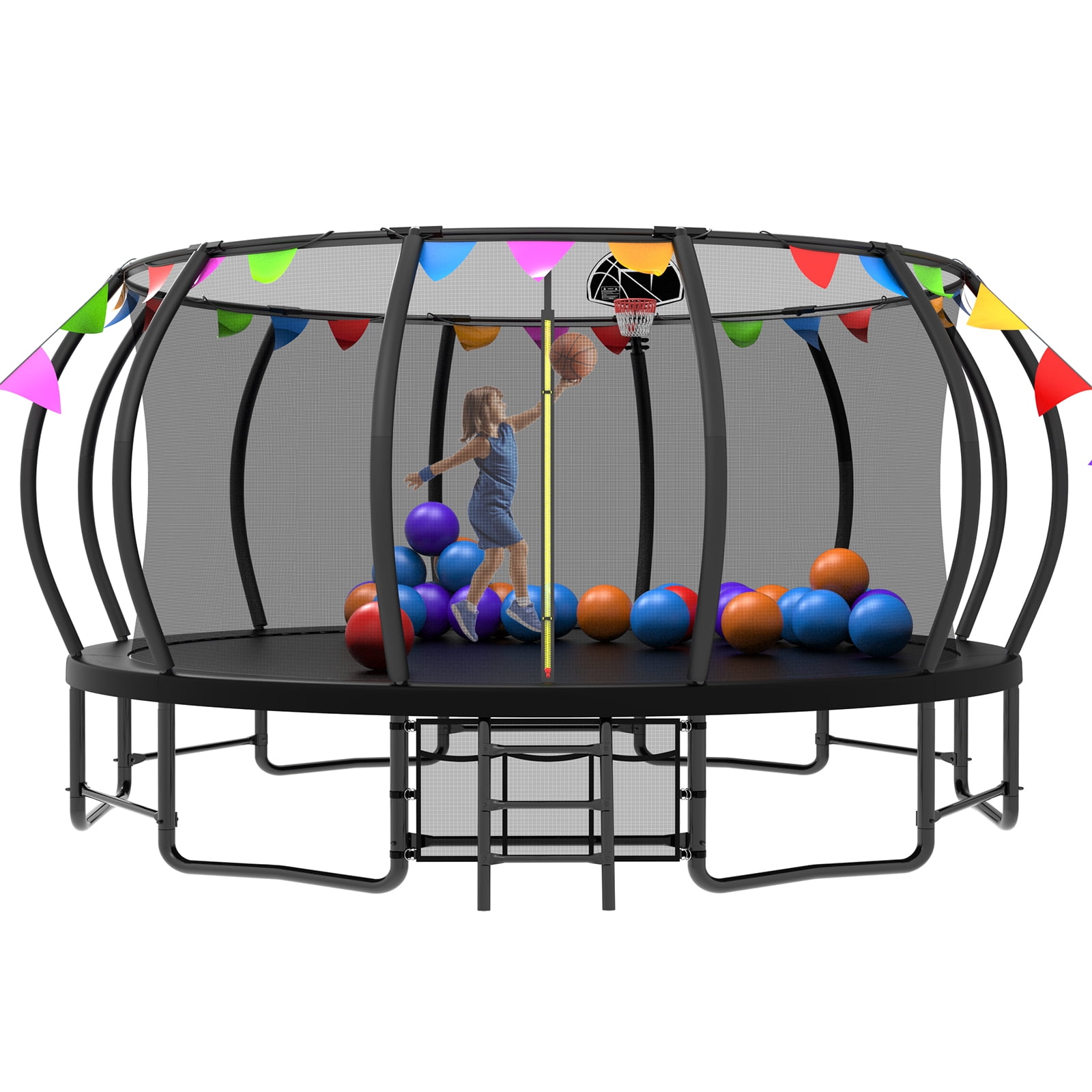 EUROCO 6FT Toddlers Trampoline with Safety Enclosure Net and Ocean Balls, Fully Protected Indoor Trampoline and Ball Pit Balls for Kids, Easy Assembly Lotus Shape for Spaciousness