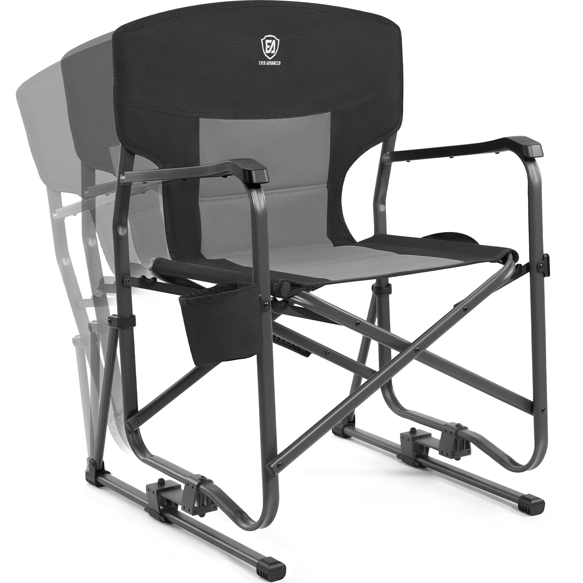 EVER ADVANCED Rocking Camping Chair, Folding Swing Chair with Stand,Black