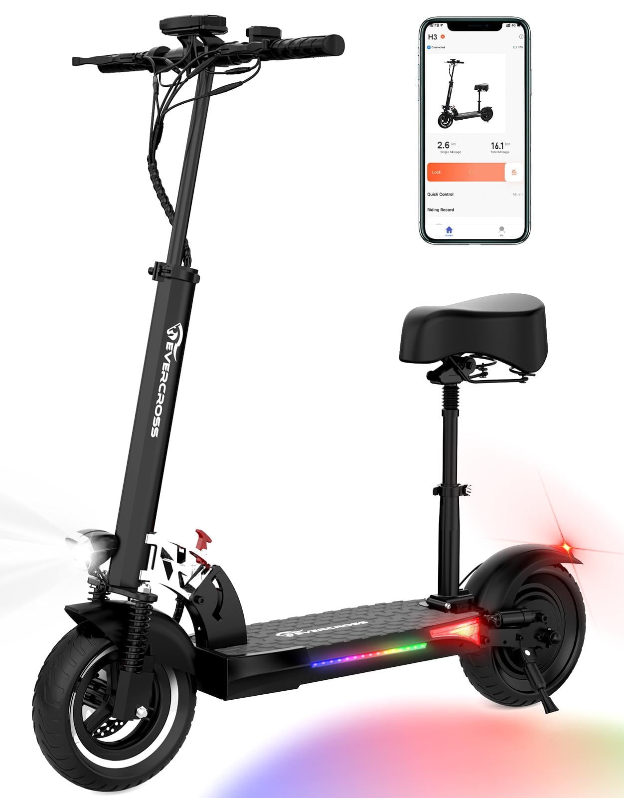 EVERCROSS Electric Scooter with 10" Solid Tires, 800W Motor up to 28 MPH and 25 Miles Range, Folding Electric Scooter for Adults , Black