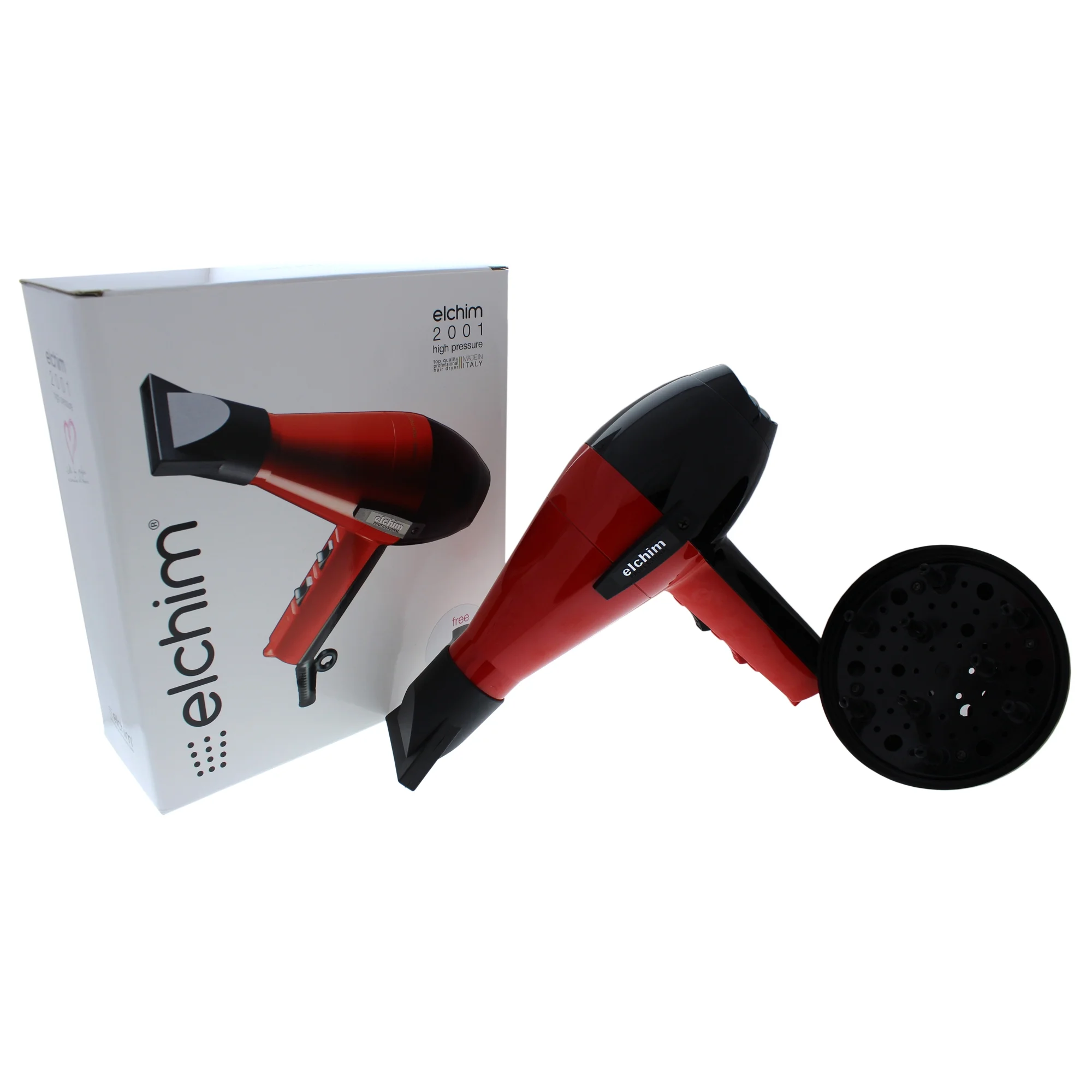 Elchim 2001 Classic Hair Dryer, Red/Black
