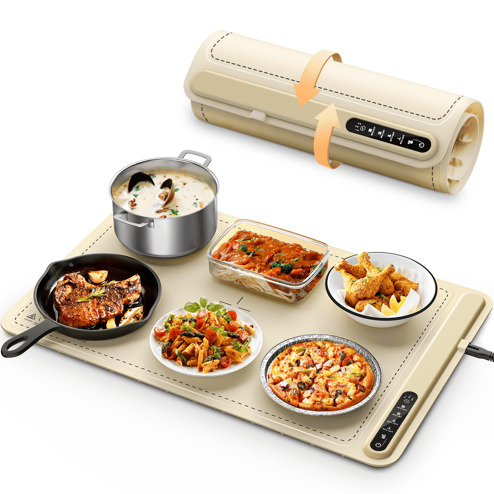 ATUPEN Food Warming Mat, 4 Temperature Setting Food Warmers for Parties Home Dinner Buffet Travel Family Gatherings-Beige