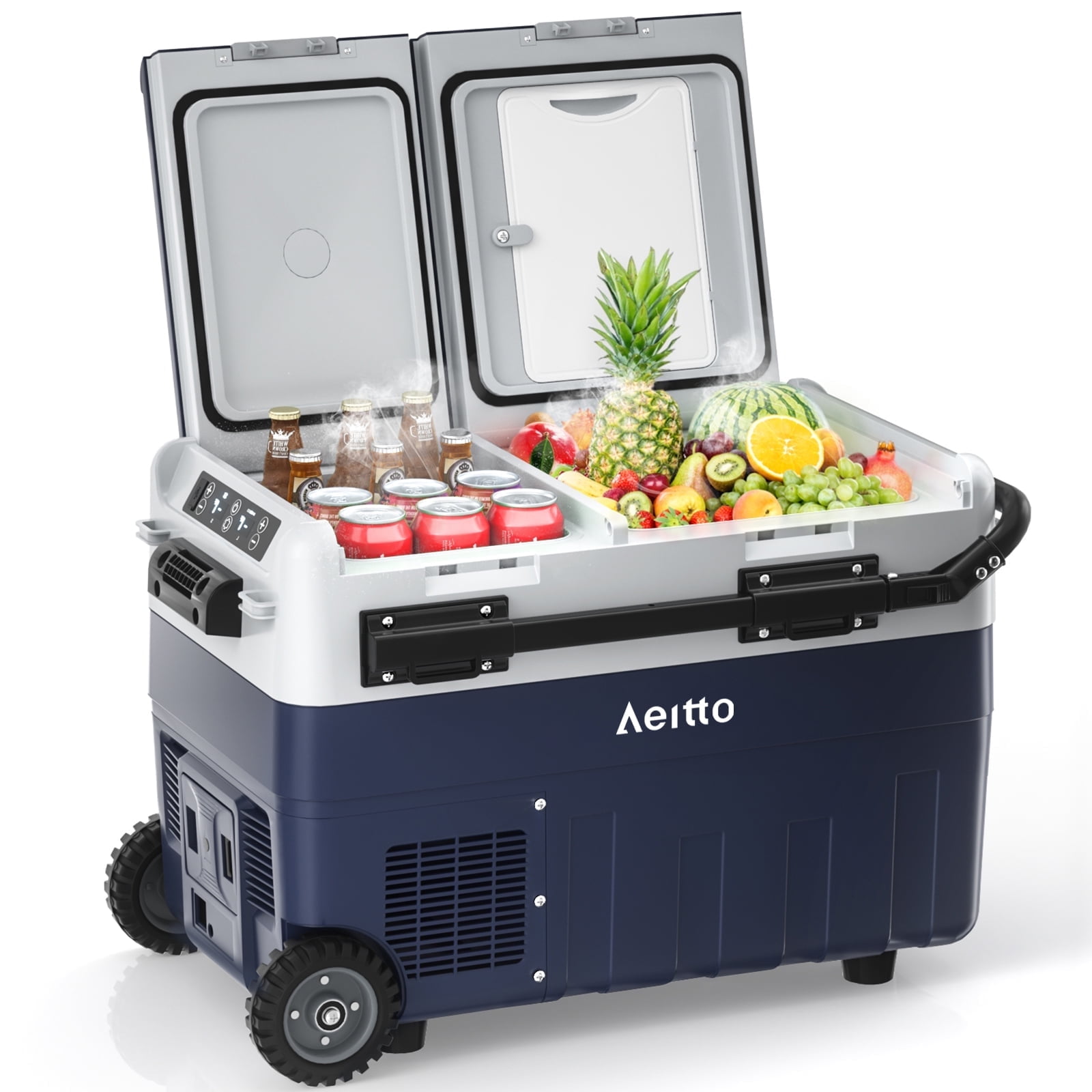 Aeitto 12 Volt Car Refrigerator, 42QT(40L) Dual Zone Portable Car Fridge Freezer -4℉-68℉ Electric Cooler Dual Temp Control Cooling Freezing 12/24V DC & 100-240V AC for Travel, Camping, RV, Road, Home