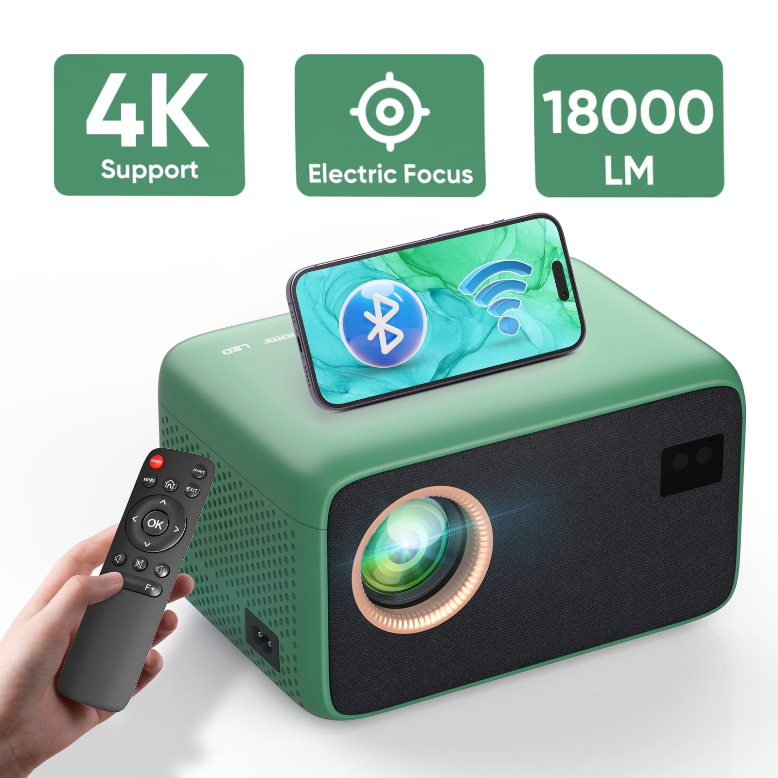 [Electric Focus]Faltopu Mini WIFI Bluetooth Projector 4K Support Native 1080P, 18000LM Outdoor Movie Projector, Home Theater Projector Compatible with IOS, Android, PC, TV Stick, HDMI, USB
