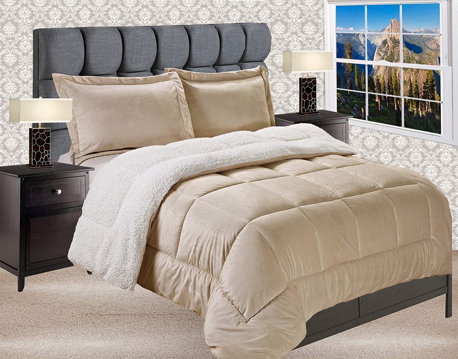Elegant Comfort Reversible Down Alternative Micro Suede 3 Piece Comforter Set Full Gold