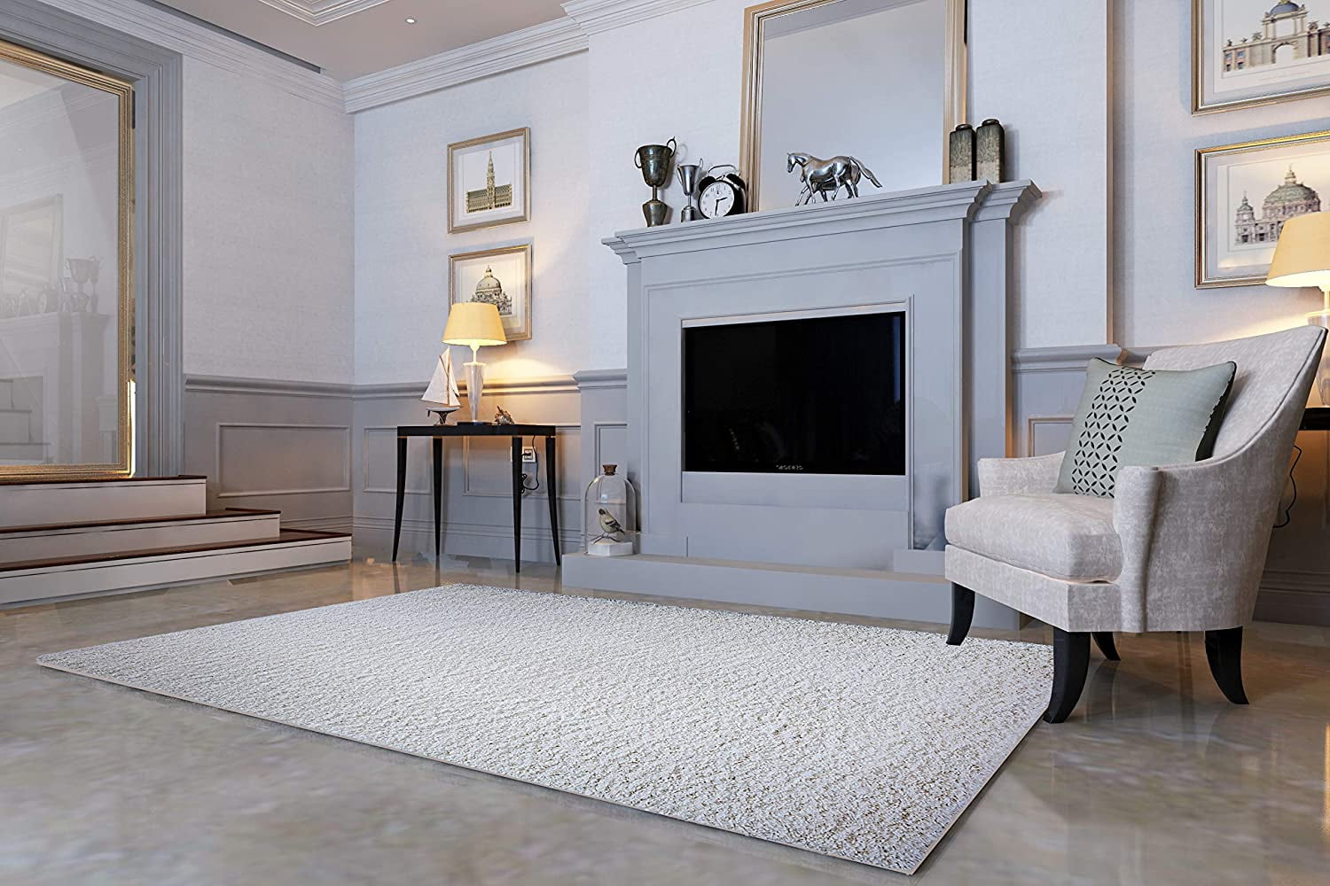 Elegant Comfort Shaggy Collection Modern Indoor Area Rugs, Fluffy Living Room Carpets for Children Bedroom Home Décor Nursery Rug, 5' x 7' ft, Solid Black