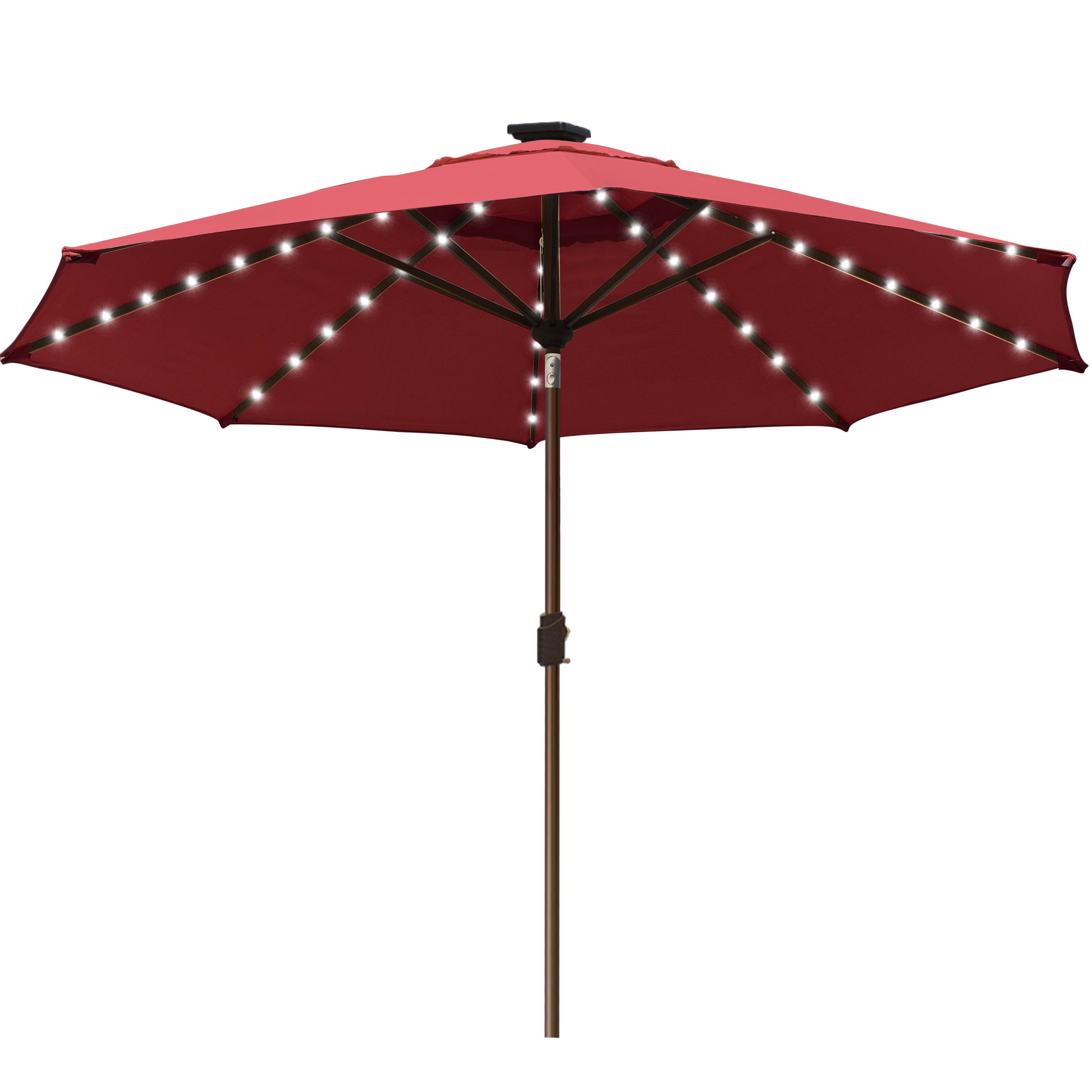 EliteShade Sunbrella Solar Umbrellas 9ft Market Umbrella with 80 LED Lights Patio Umbrellas Outdoor Table Umbrella with Ventilation and 5 Years Non-Fading Top,Maroon