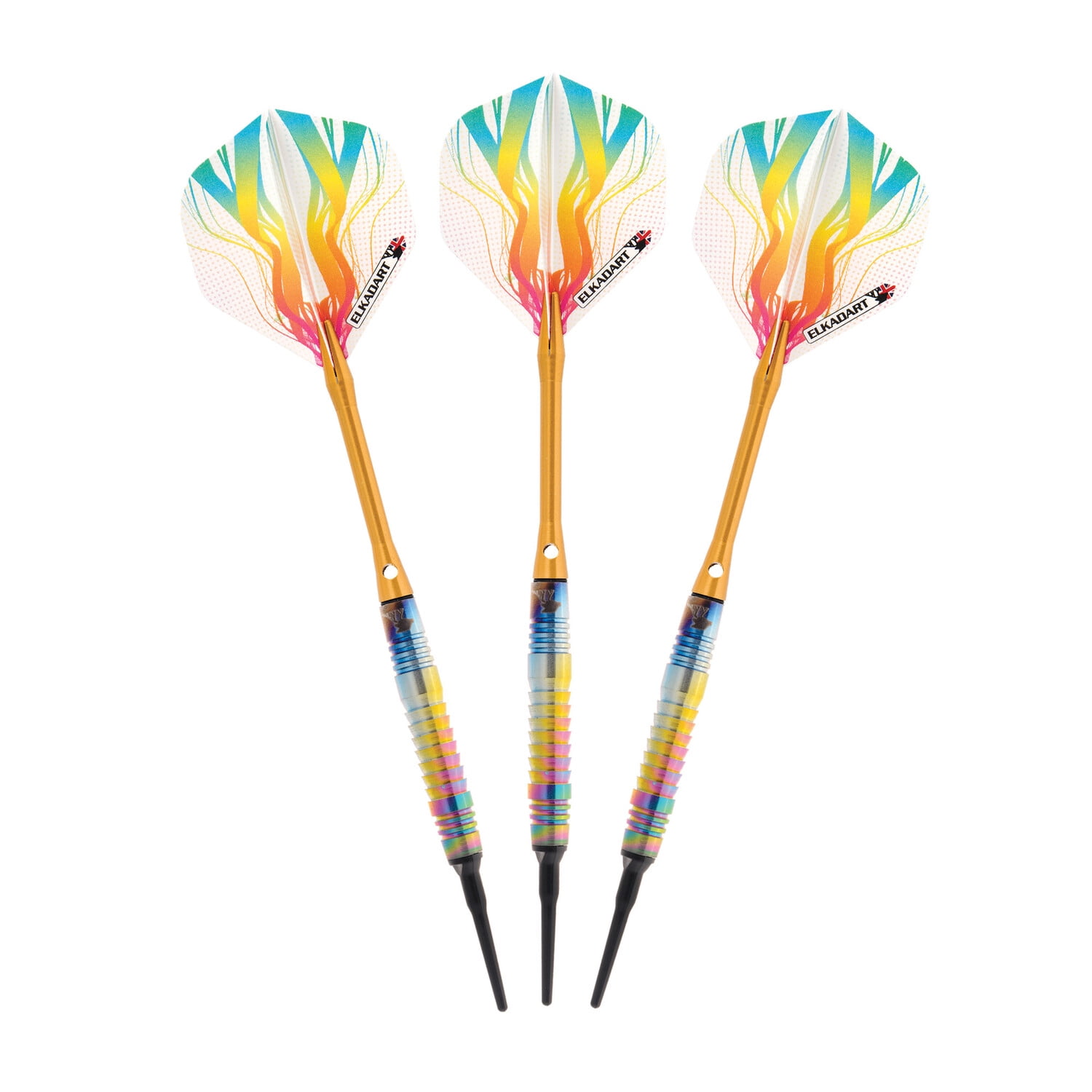 Elkadart Rainbow 90% Tungsten Soft Tip Darts Multi Color Titanium Coating 16 Grams