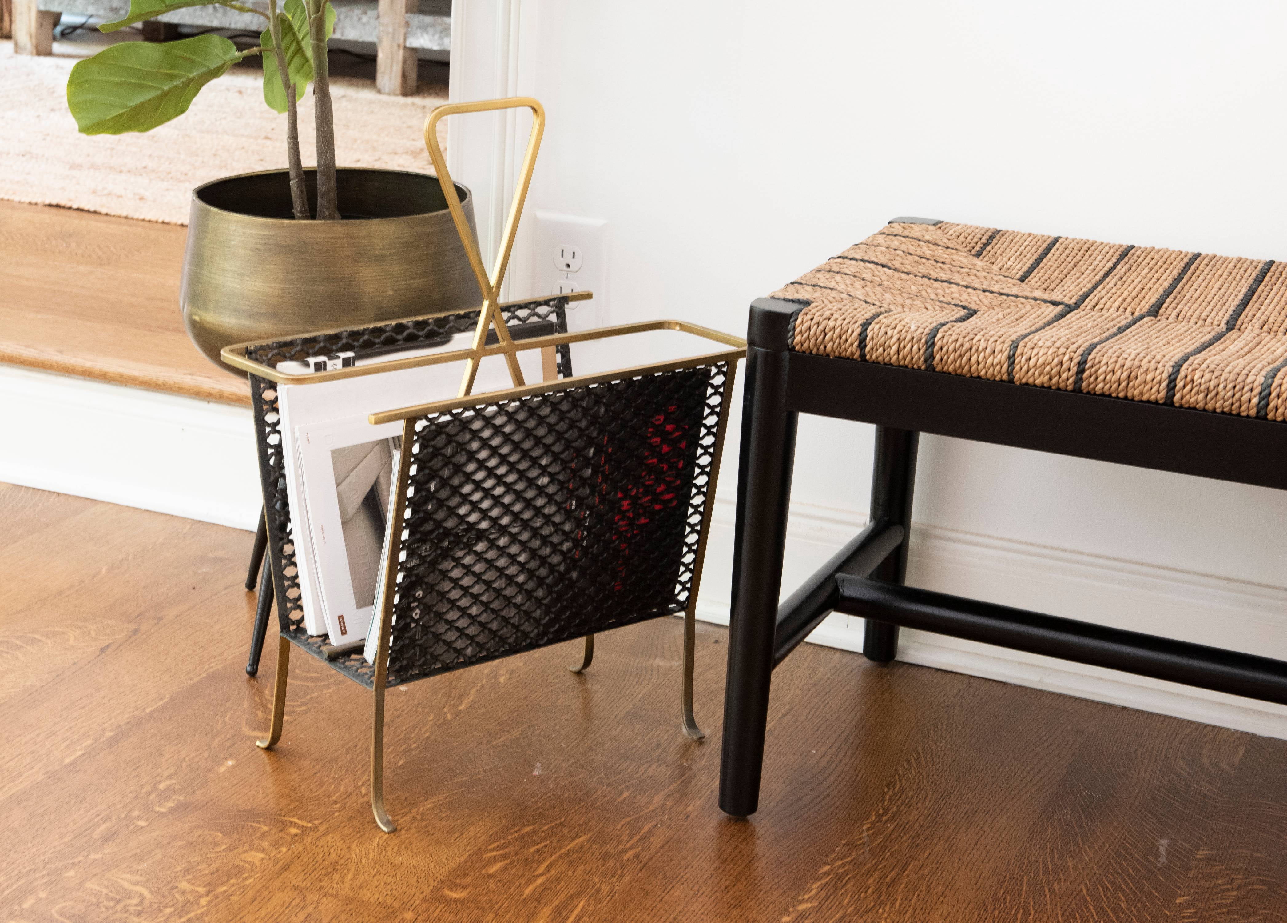 Ember Interiors Distressed Metal Magazine Rack with Dividers, Black and Gold