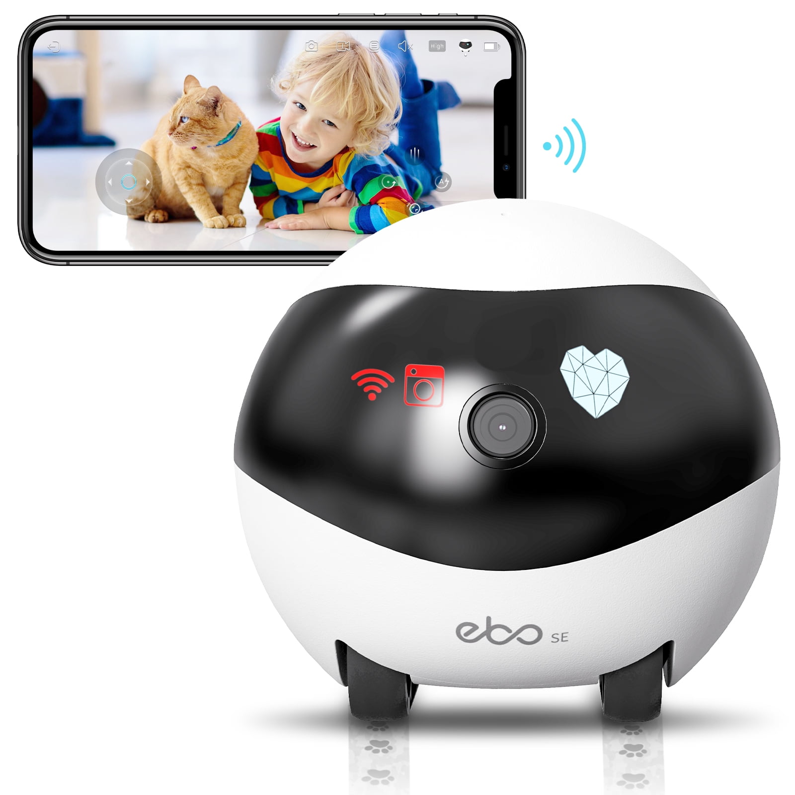Enabot Pet Camera Home Security Camera,Movable Indoor WiFi Cam,2 Way Talk,Night Vision,1080P Video, Self Charging Rechargeable Wireless Camera for Pet/Babt/Elderly