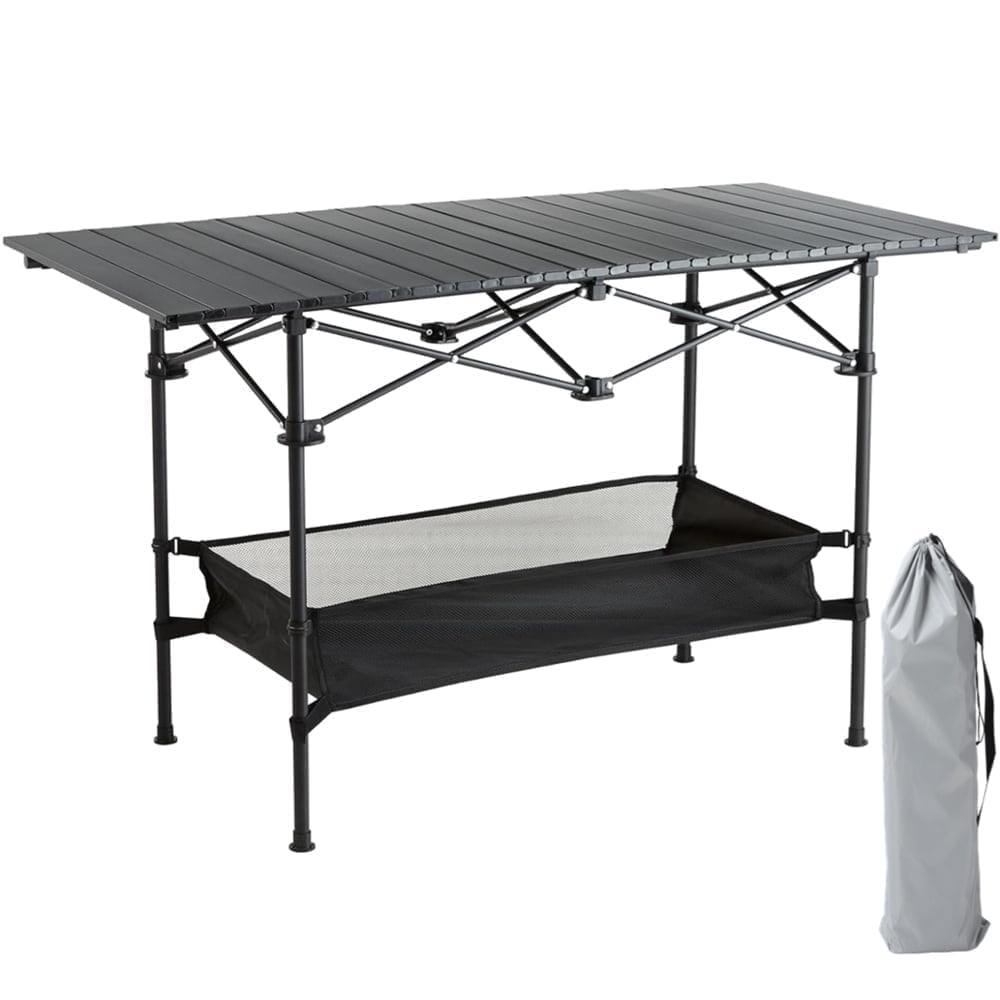 Eotvia Camping Table With Carry Bag, Folding Camping Table With Storage, Carbon Steel Roll Up Table With Adjustable Height, Portable Picnic Table For Outdoor Camping Travel Backyard BBQ Patio Beach
