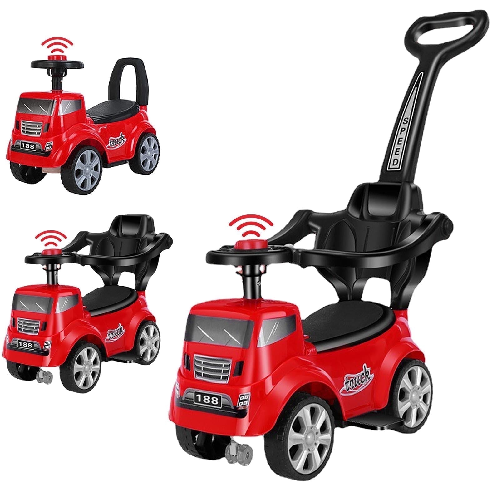 Eotvia 3 in 1 Push Cars for Toddlers, Push Around Buggy Kids Push Car with Handle, Sliding Car with Horn, Armrest Guardrail, Retractable Foot Pedals, Ride on Toys for Boys Girls 18-36 Month