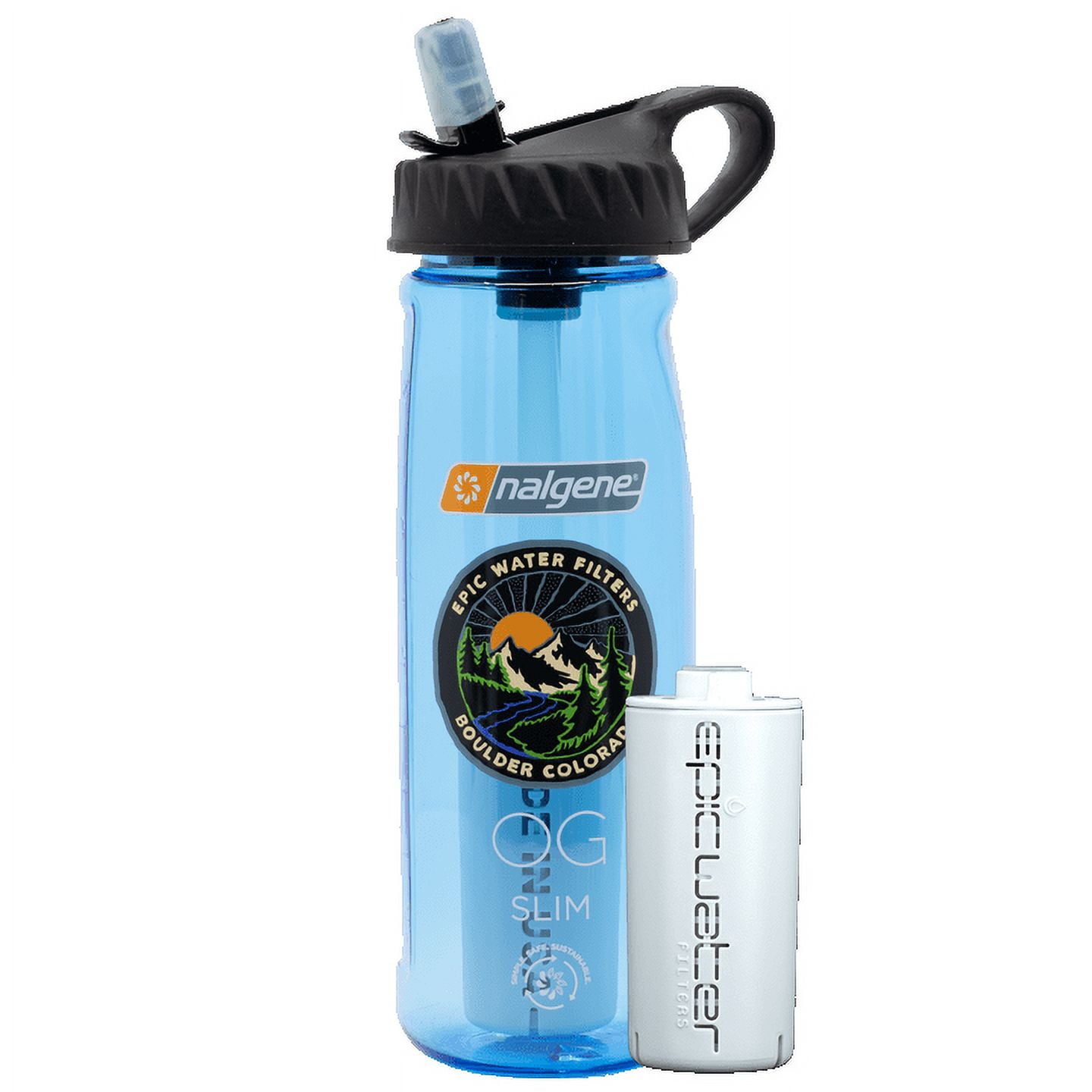 Epic Water Filters Nalgene OG Sustain Tritan USA Made Water Bottle and 75 Gallon Filter - Removes 99.99% of Water Impurities, 24oz, Blue