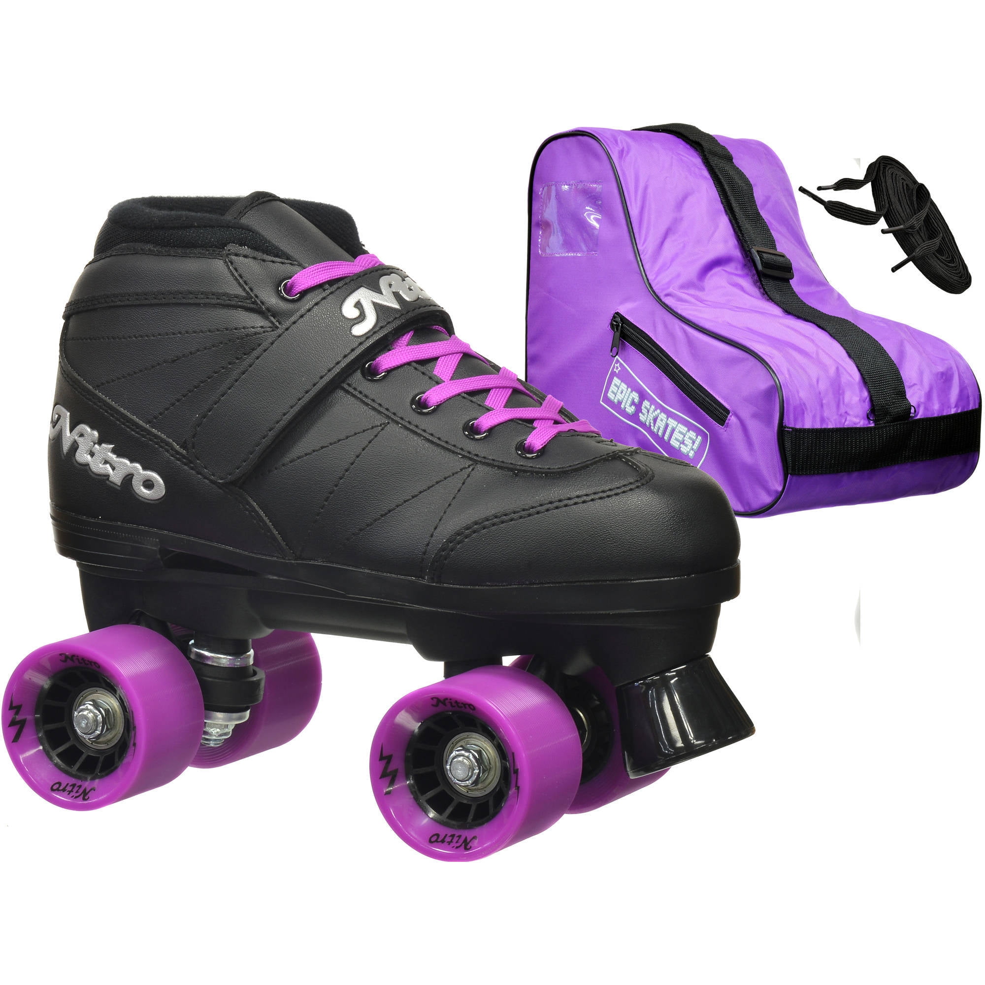 Epic Adult Super Nitro Purple Quad Speed Skates Package