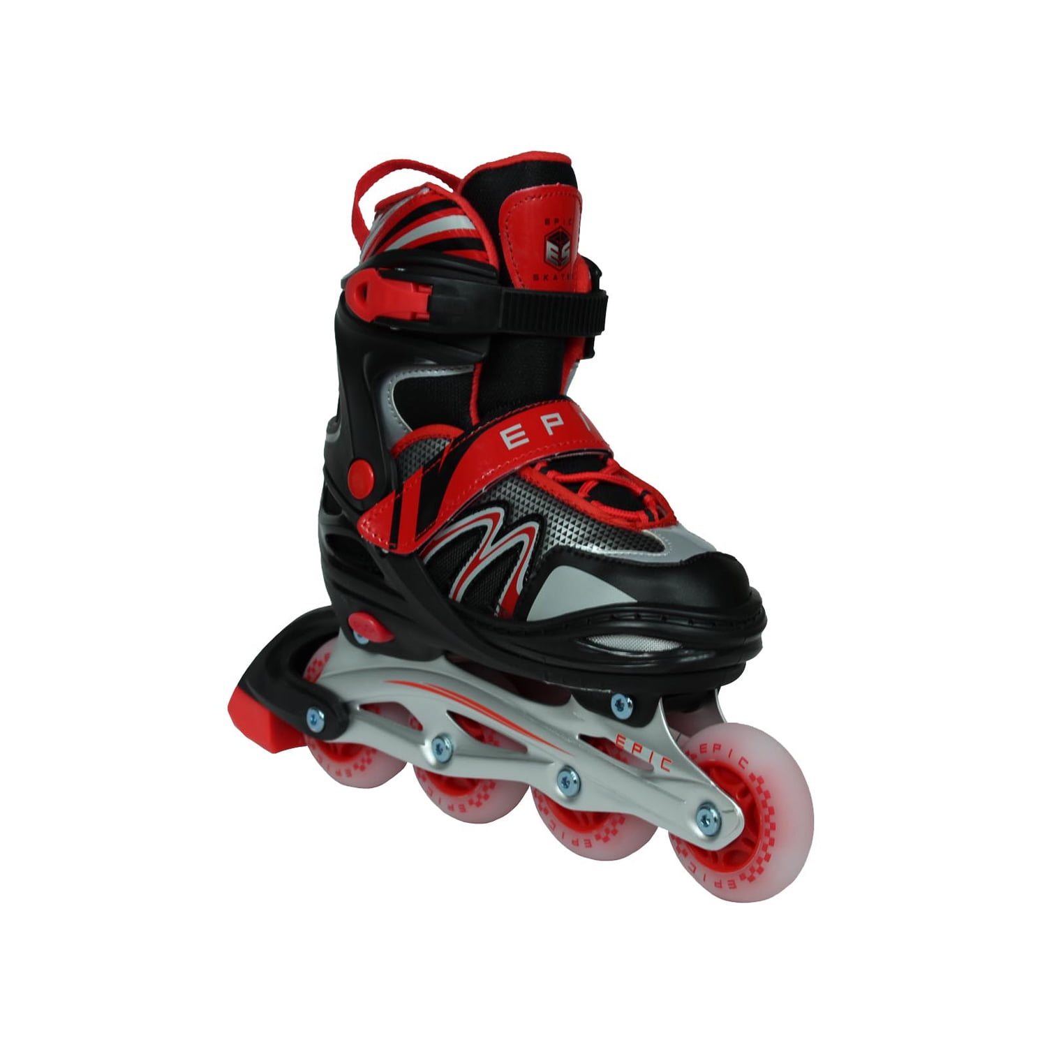 Epic Skates Inline Adjustable Roller Skates with LED Light-Up Polyurethane Wheels, Red & Black