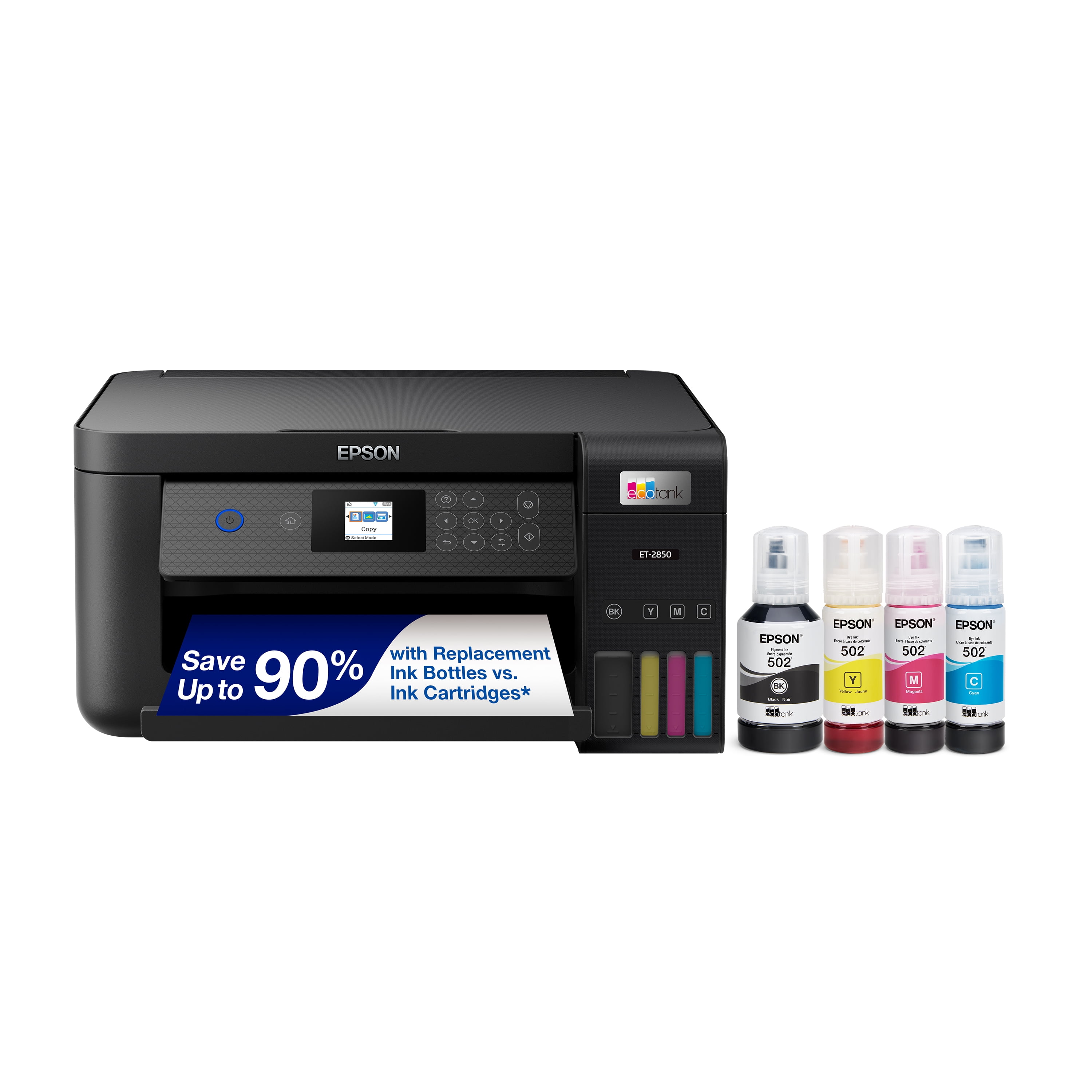Epson EcoTank ET-2850 Wireless Color All-in-One Cartridge-Free Supertank Printer with Scan, Copy and Auto 2-sided Printing - Black