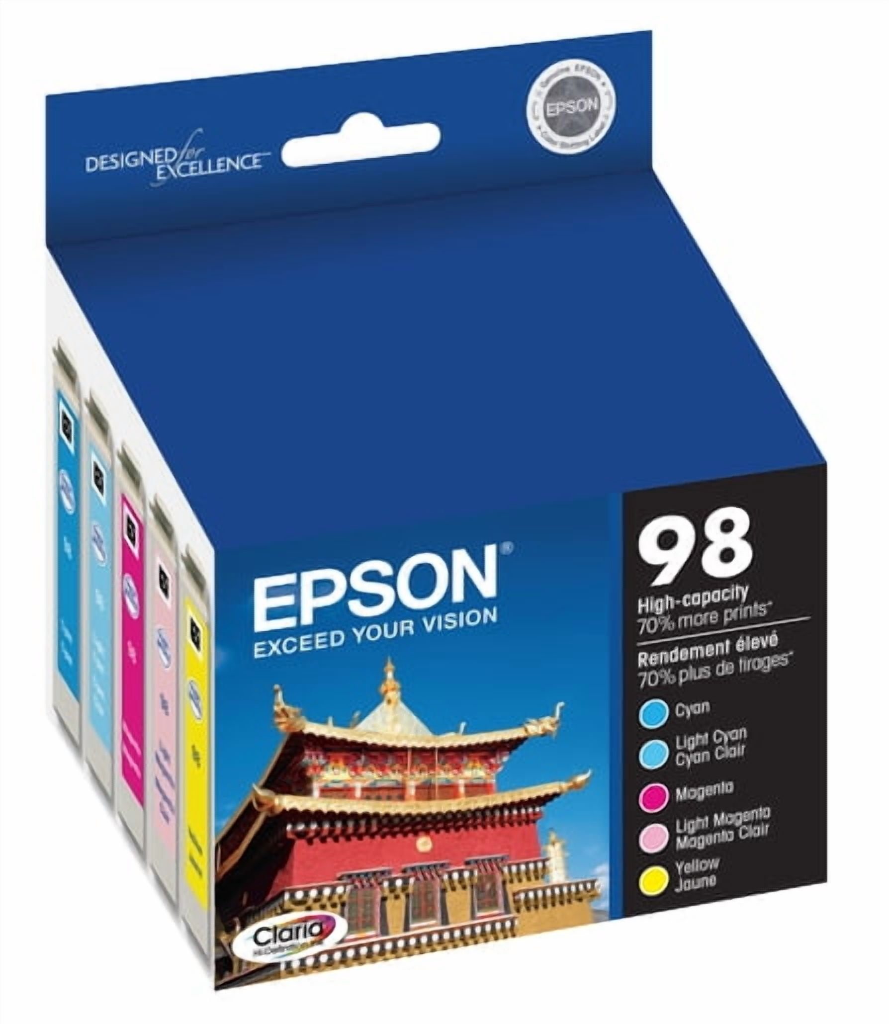 Epson 98 Claria Hi-Definition Ink High Capacity 5 Color Cartridge Combo Pack (T098920) Works with Artisan-700, 710, 725, 730, 800, 810, 835, 837