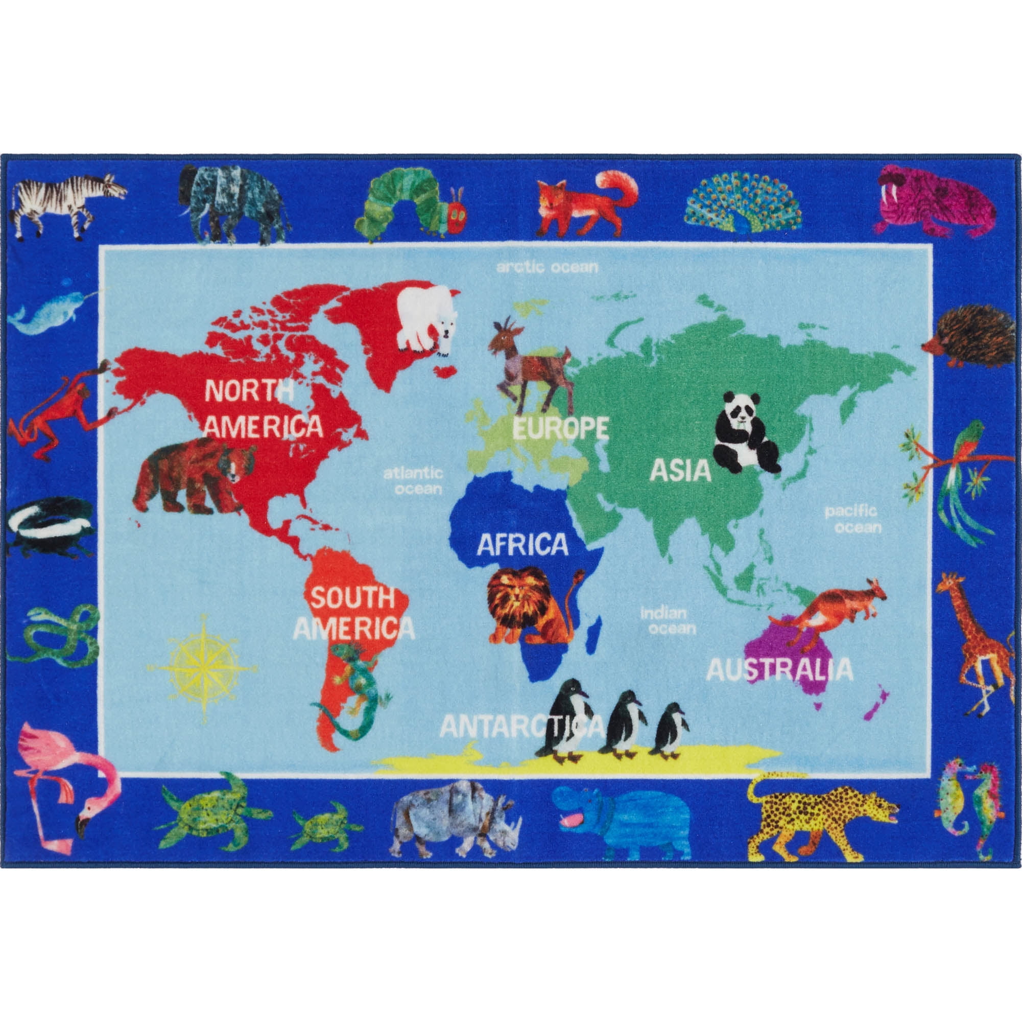 Eric Carle Elementary World Map Kids Area Rug Blue/Red, 35"x51" Rectangle