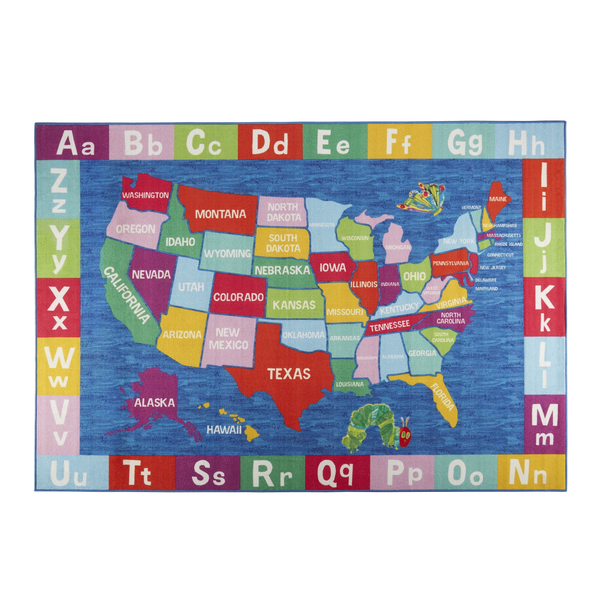 Eric Carle Elementary USA Map Kids Area Rug Blue/Red, 4'11"x6'6" Rectangle