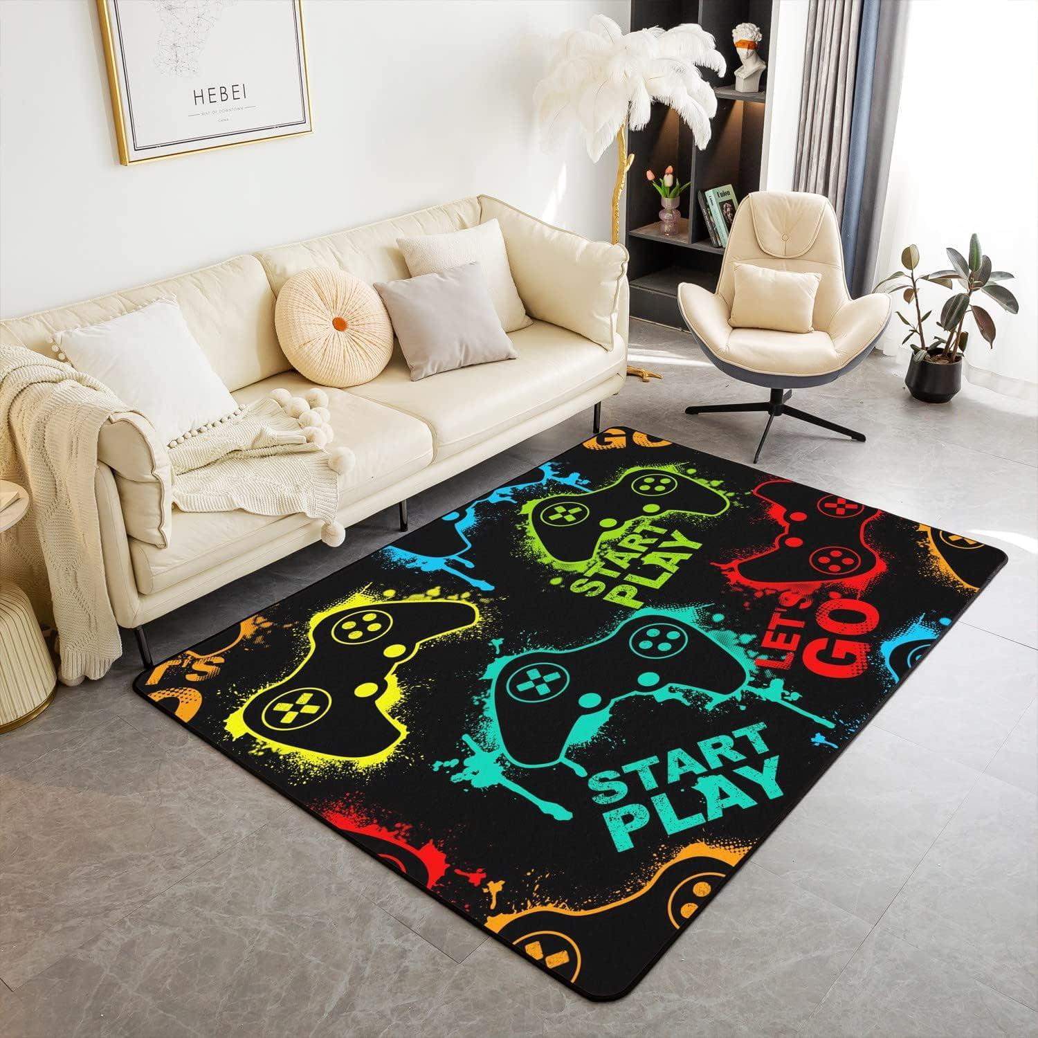 Erosebridal Gaming Area Rug 3x5, Hippie Gamer Decorative Rug, Modern Gamepad Carpet Mat , Colorful Gaming Graffiti Living Room Rugs Bedroom Door Living Room Bedside Accent Rug Set