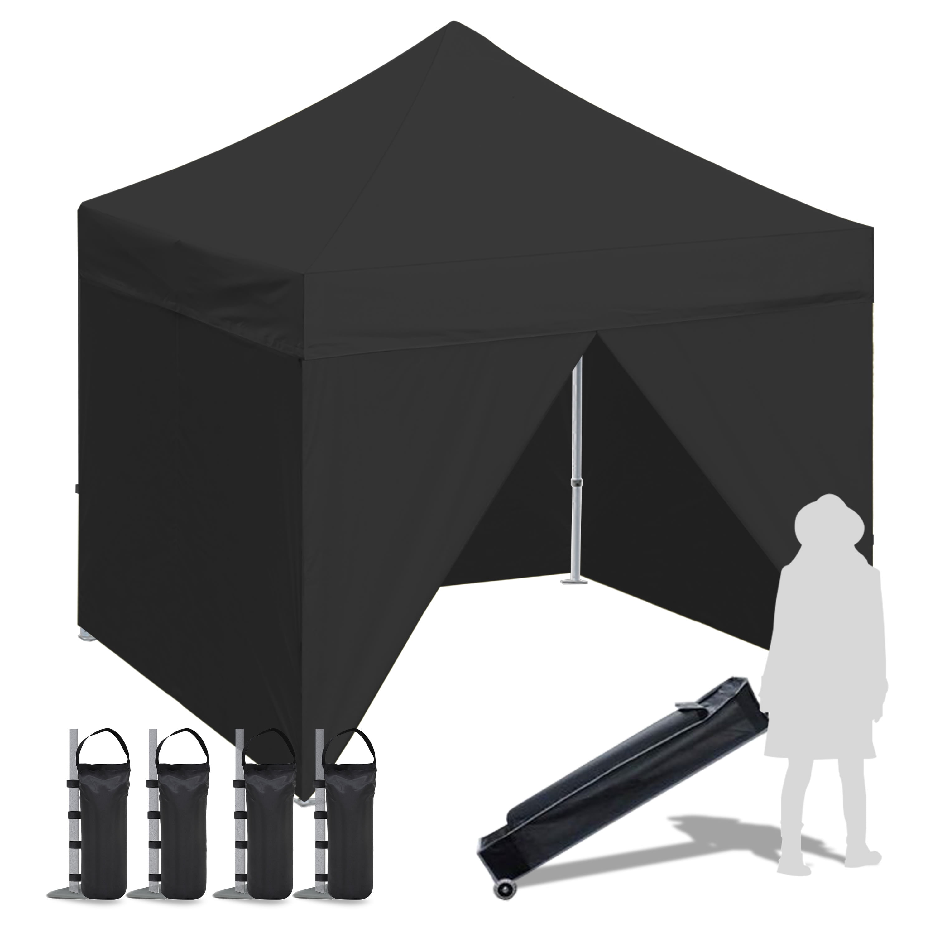 Euromax 10x10ft Pop up Canopy Commercial Tent with 4 Zippered Sidewalls，Black