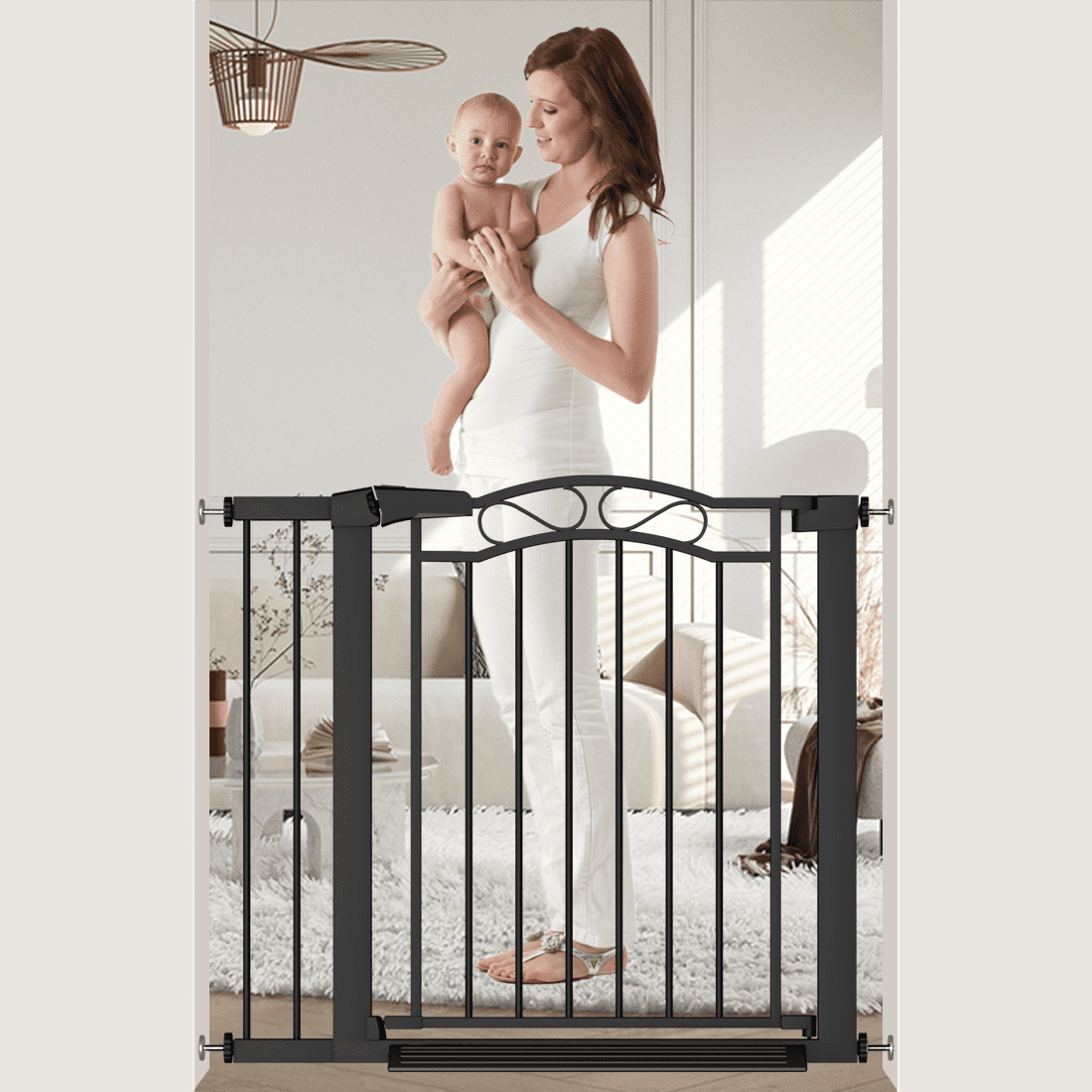 Fairy Baby Baby Safety Gates 29.5 - 35 Walk Through Pet Dog Gate for Doorway Black Metal