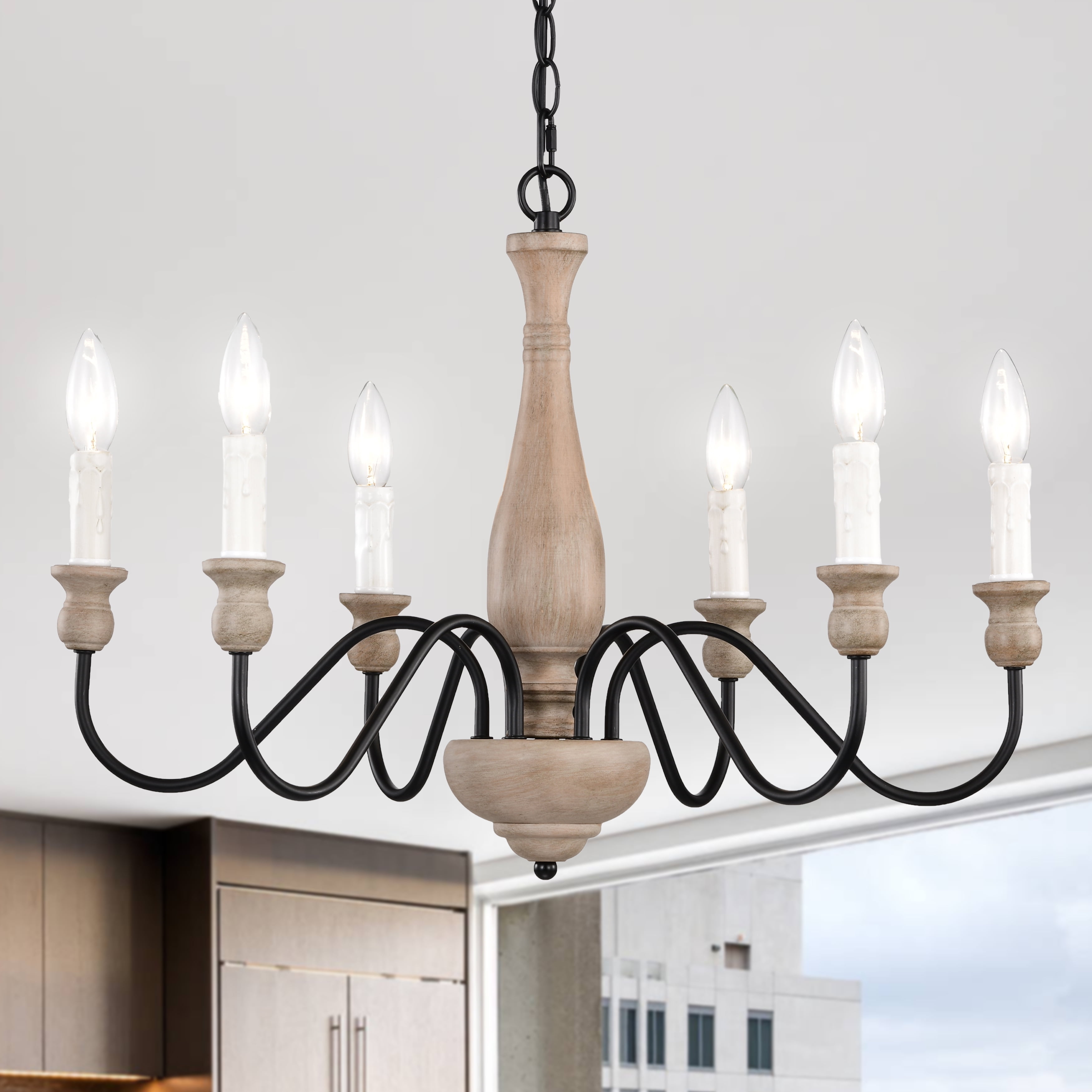 ASHOP 6-Light French Country Wooden Bronze Chandelier