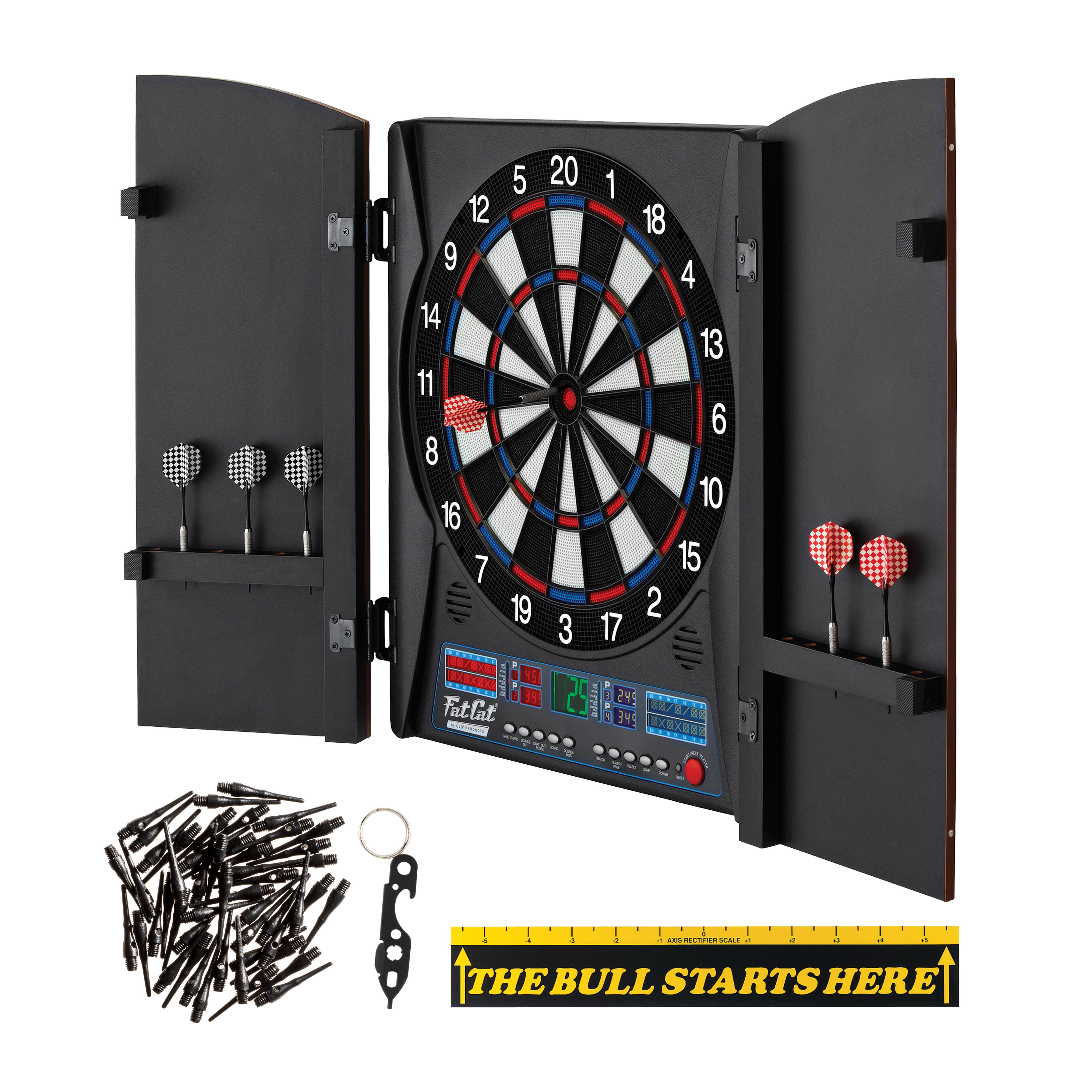 Fat Cat Electronx Electronic Dartboard Set w/Throw Line Marker & Dart Mechanic w/34 Games