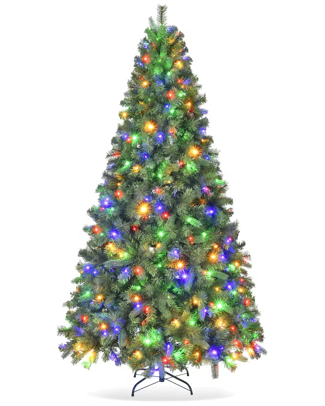 Fenbeli 6ft Pre-Lit Artificial Christmas Tree with 250 Multicolored LED Lights, 8 Sequences, Green