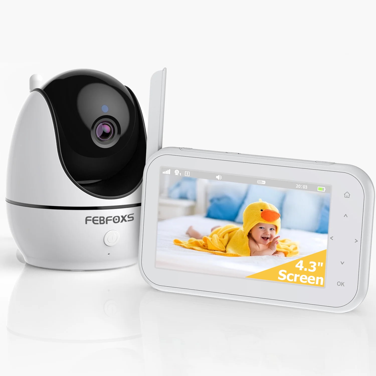 FEBFOXS 4.3" Baby Monitor with Camera and Audio, Video Baby Monitor, Baby Camera with 1300 ft Range, 2X Zoom, 2-Way Talk Night Vision, No WiFi