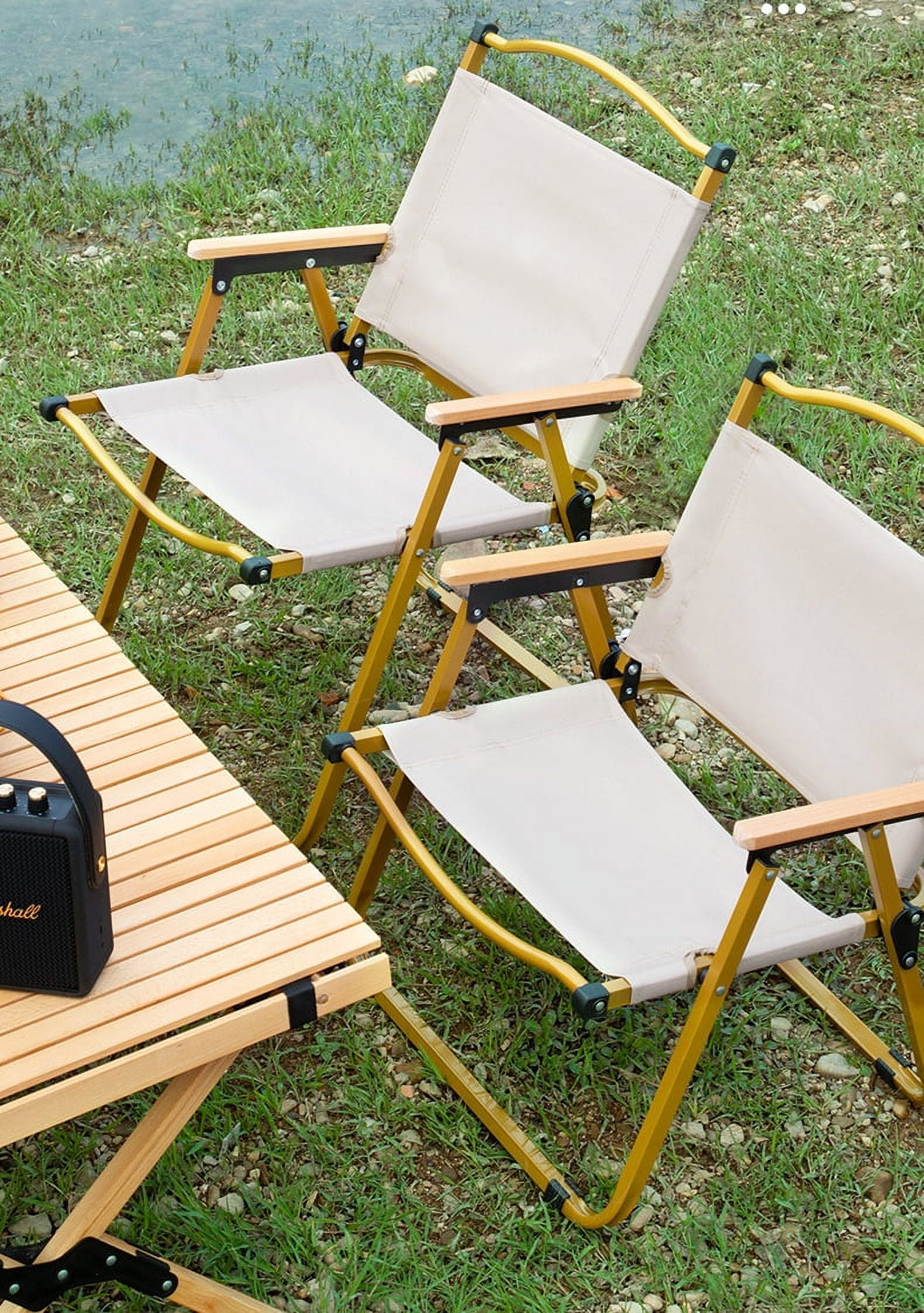 FELICON Folding Camping Chair with Armrest, Beige