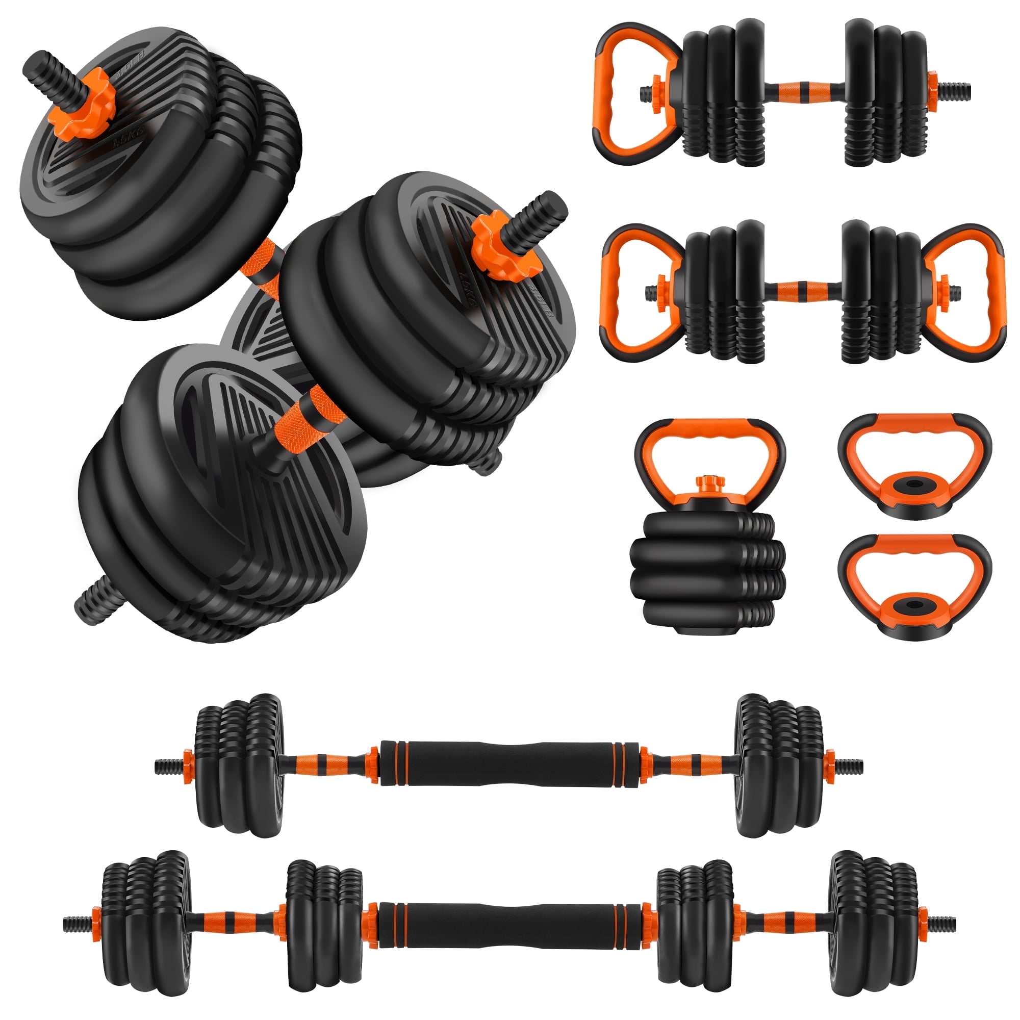 FIXTECH Adjustable Dumbbells, 55lbs Free Weight Set with Connector, 4 in1 Dumbbells Set Used as Barbell, Kettlebells, Push up Stand, Fitness Exercises for Home Gym Suitable Men/Women