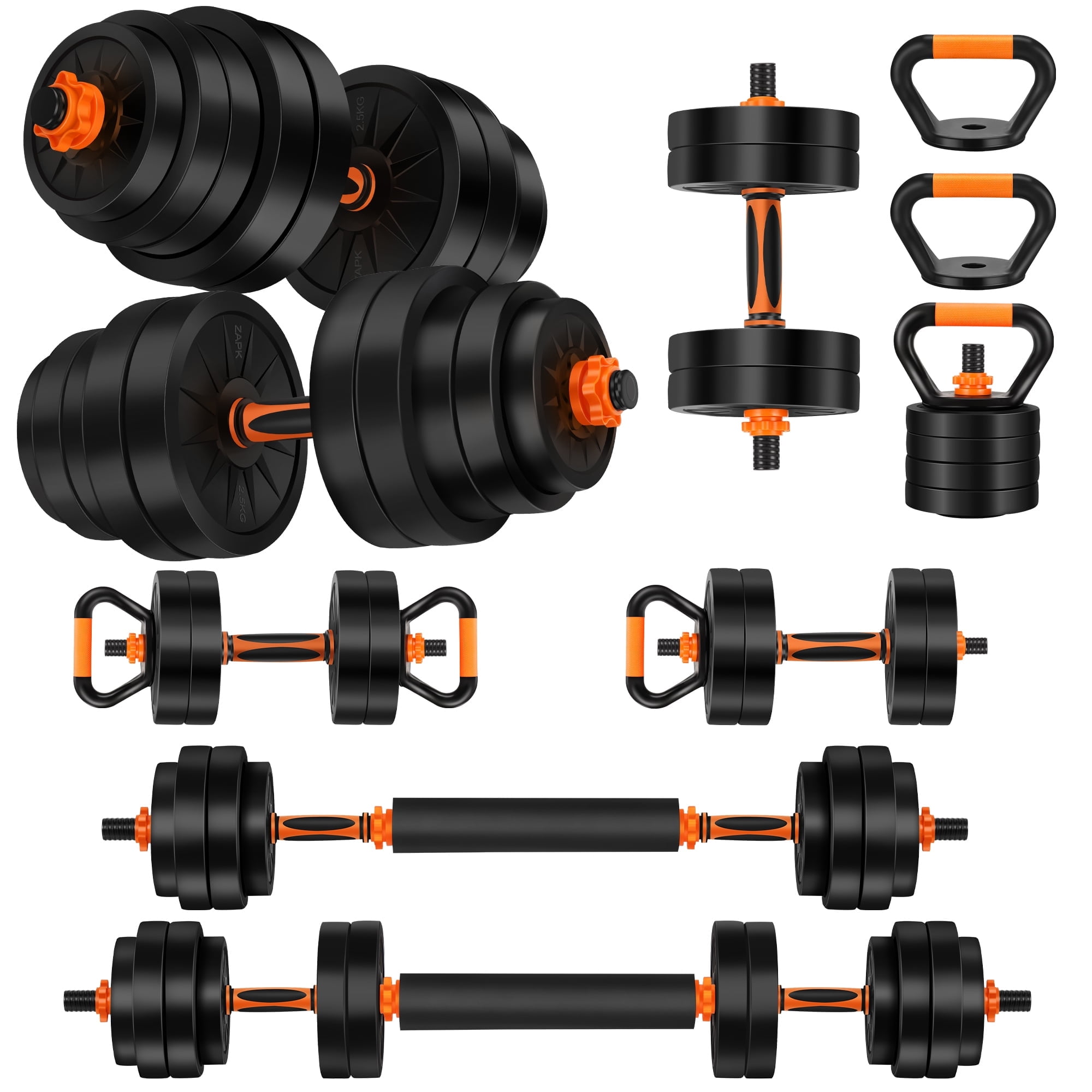 FIXTECH 66 Lbs Adjustable Dumbbell Set, 4 in 1 Weight Set, Dumbbell, Barbell, Kettlebell and Push-up, Home Gym Fitness Workout Equipment for Men and Women
