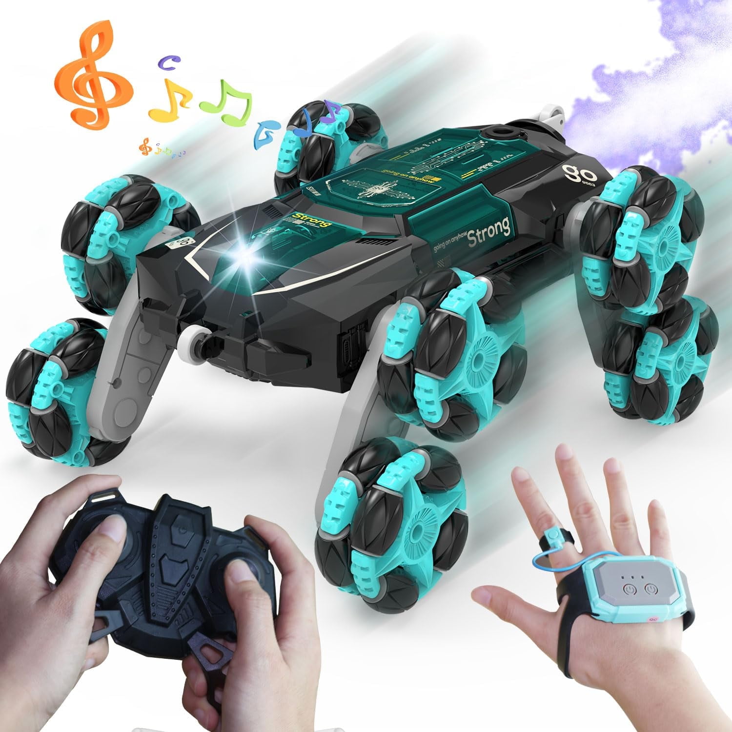 FLYNOVA Gesture Sensing Rc Car Toys for Boy Age 8-13,2.4Ghz 8Wd Remote Control Car,Racing Drift Double-Sided Stunt Car,Christmas Birthday Coolest Gift Black