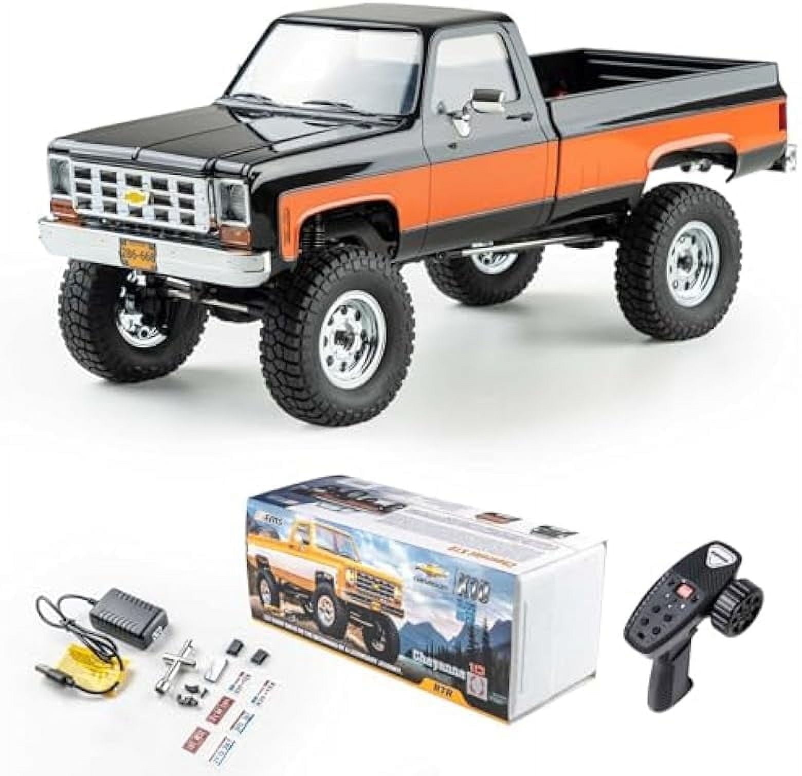 FMS 1/18 Chevrolet K10 RC Truck FCX18, Officially Licensed 4WD 2.4GHz RC Crawler 2 Speeds Switch with 900mah Battery and LED Lights, Off-Road RC Model for Adults, Black
