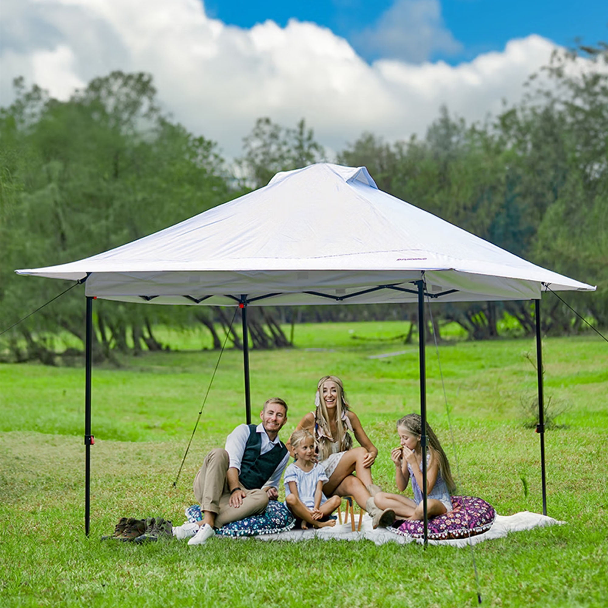 FUNDANGO 10x10ft Easy-Setup Canopy Tent, UPF50+ Sun Protection, Includes Wheeled Case, Ideal for Events & Camping, White