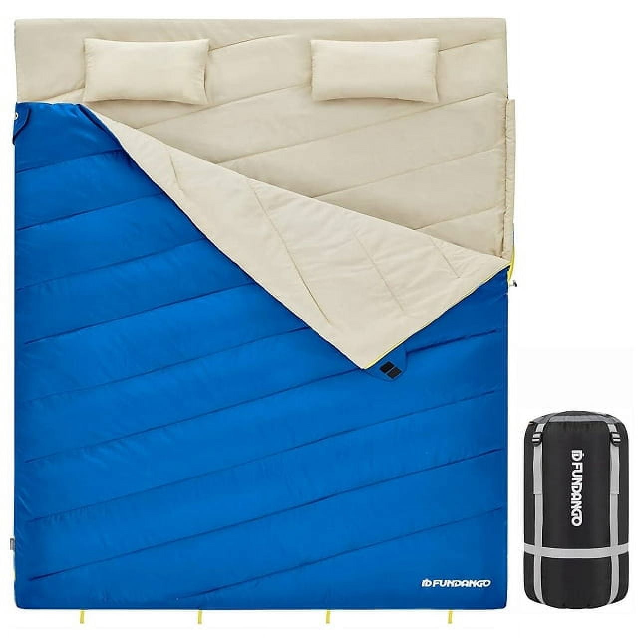 FUNDANGO 3-in-1 Double Sleeping Bag 2 Person Oversized Lightweight Sleep Bag with Pillows for Adult